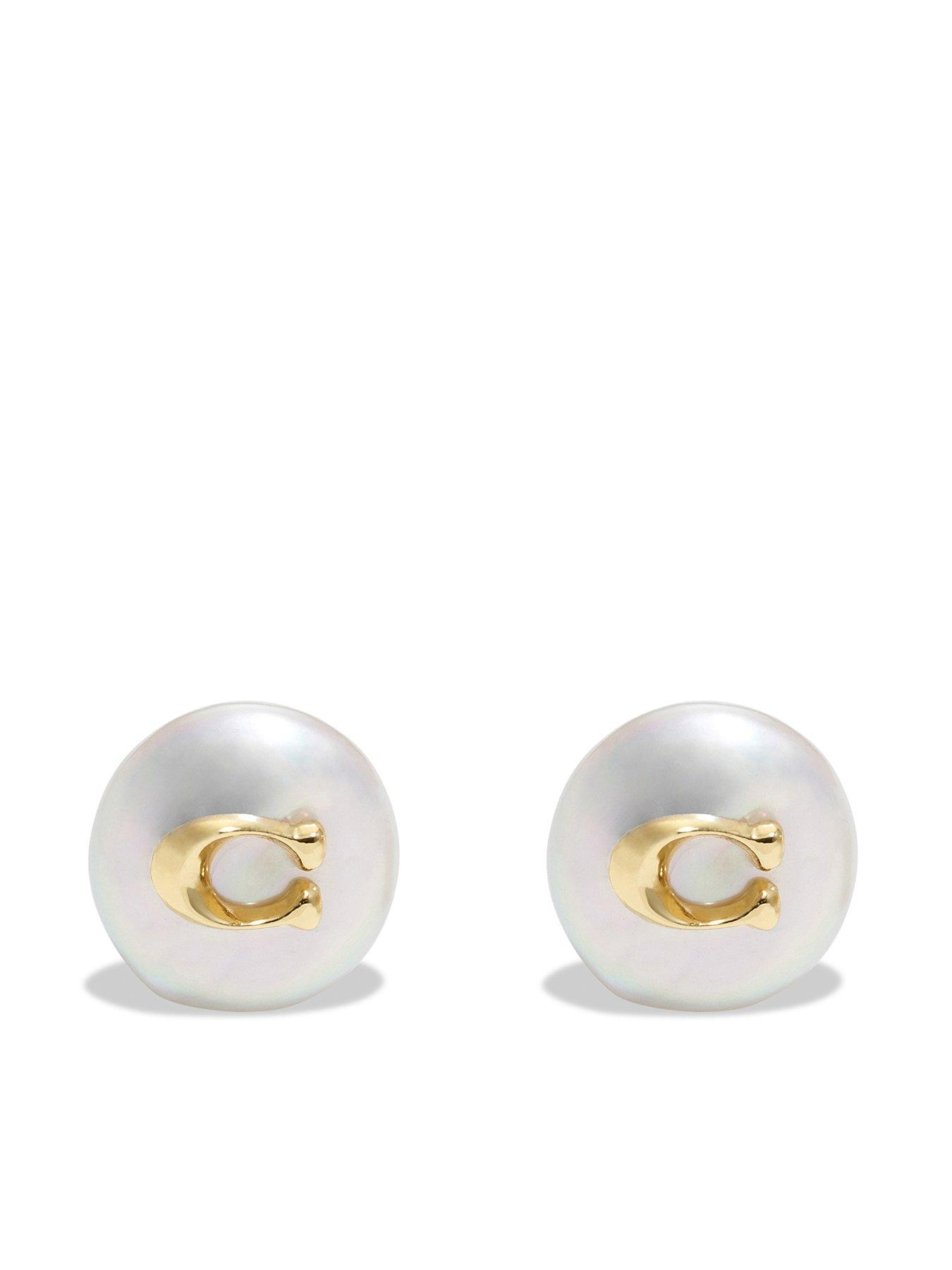 Product photograph of Coach Coach Signature Coin Pearl Stud Earrings from very.co.uk