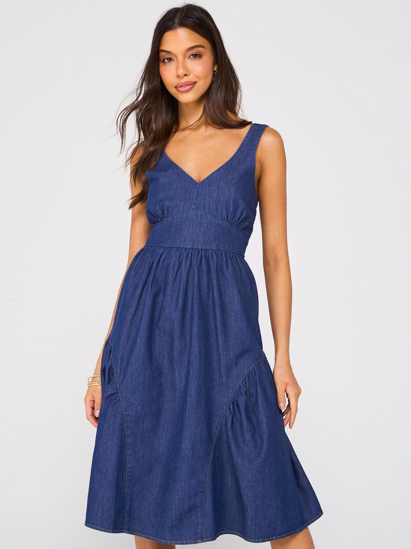 V by Very: Tiered Denim Dress - Dark Wash