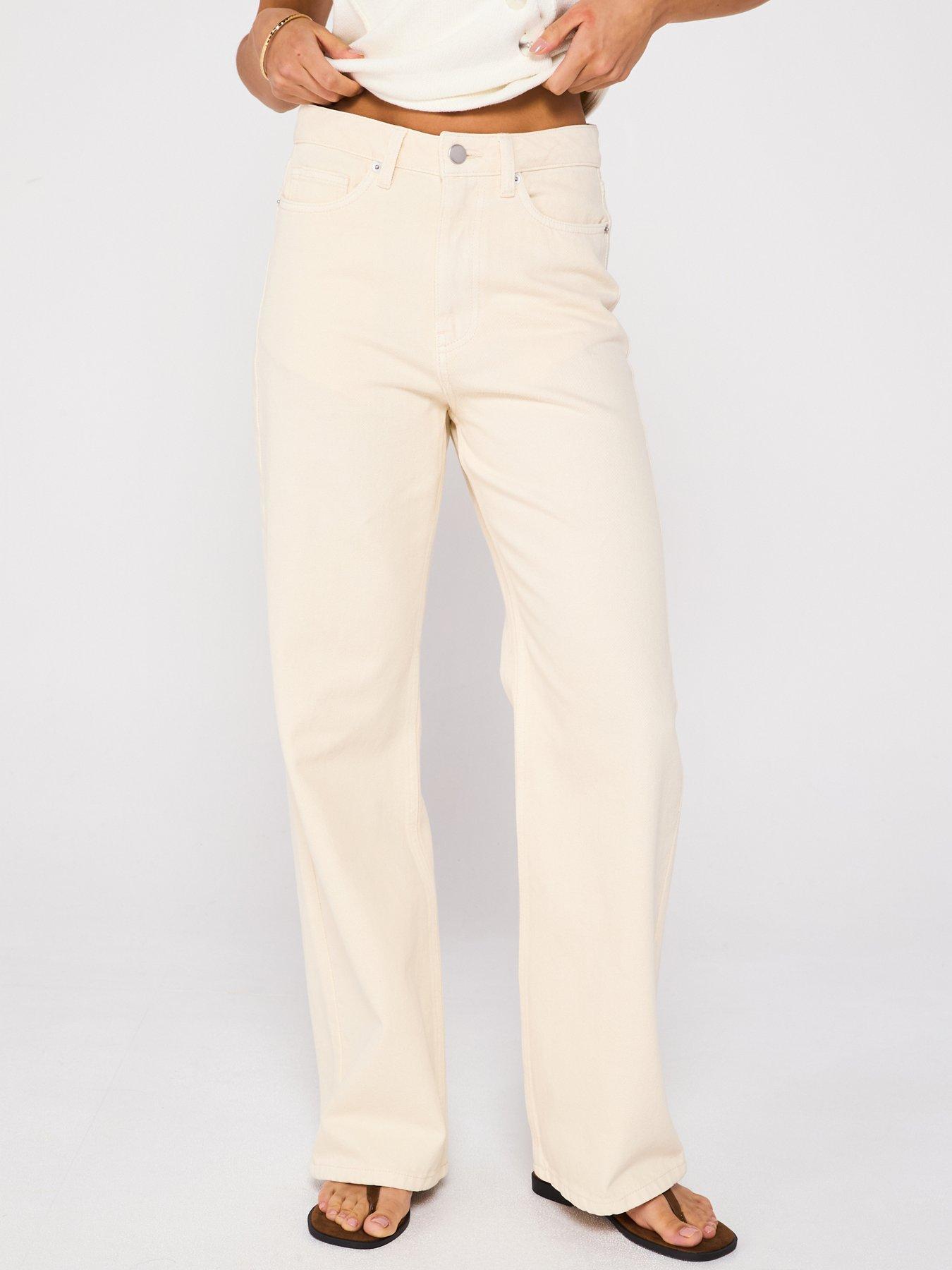 undefined High Rise Wide Jeans - Ecru