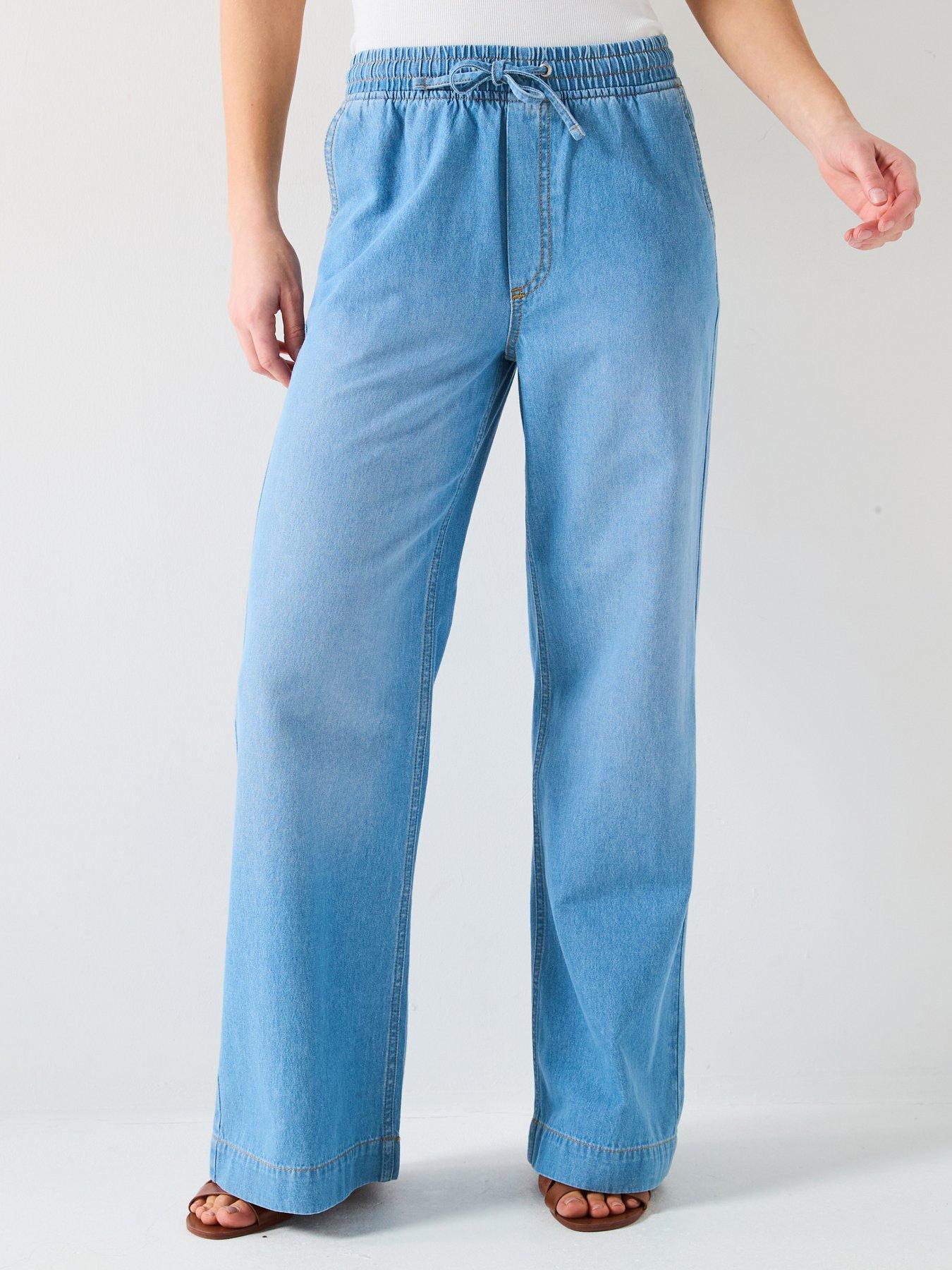 V by Very Pleat Top Wide Jeans - Mid Wash