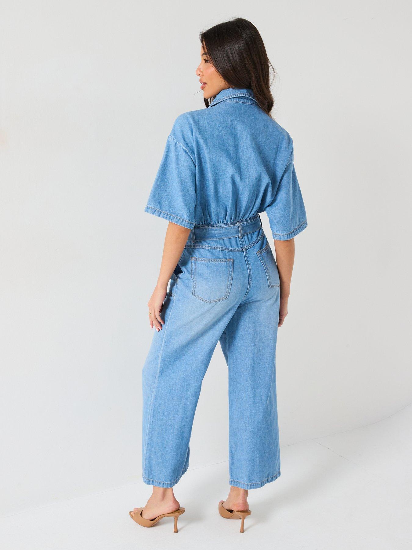 LE BONHEUR V CUT VOW DENIM JUMPSUIT main image 1