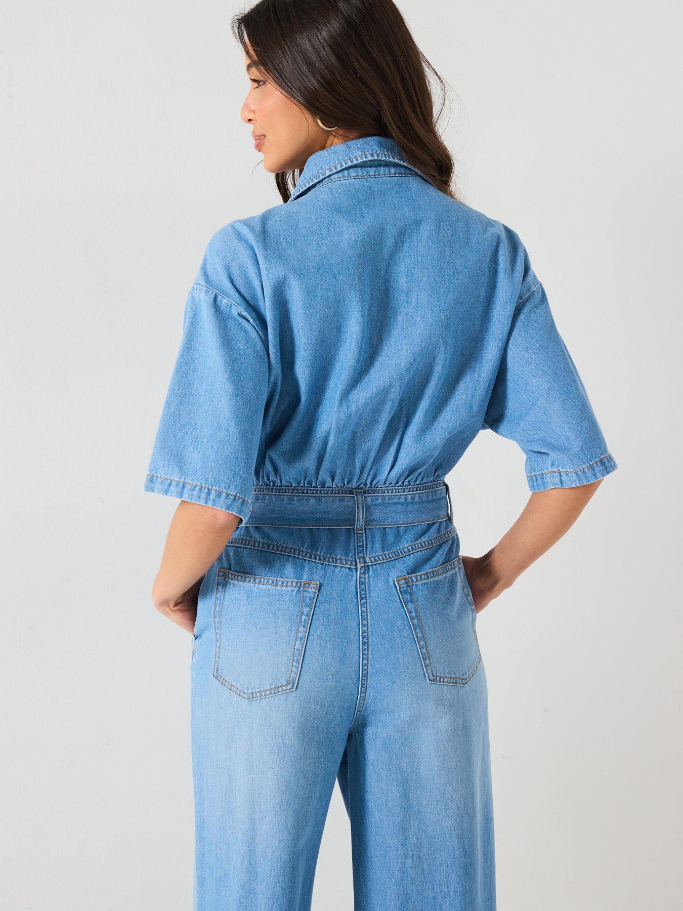 Image 6 of 6 of V by Very Revere Collar Denim Jumpsuit - Mid Wash