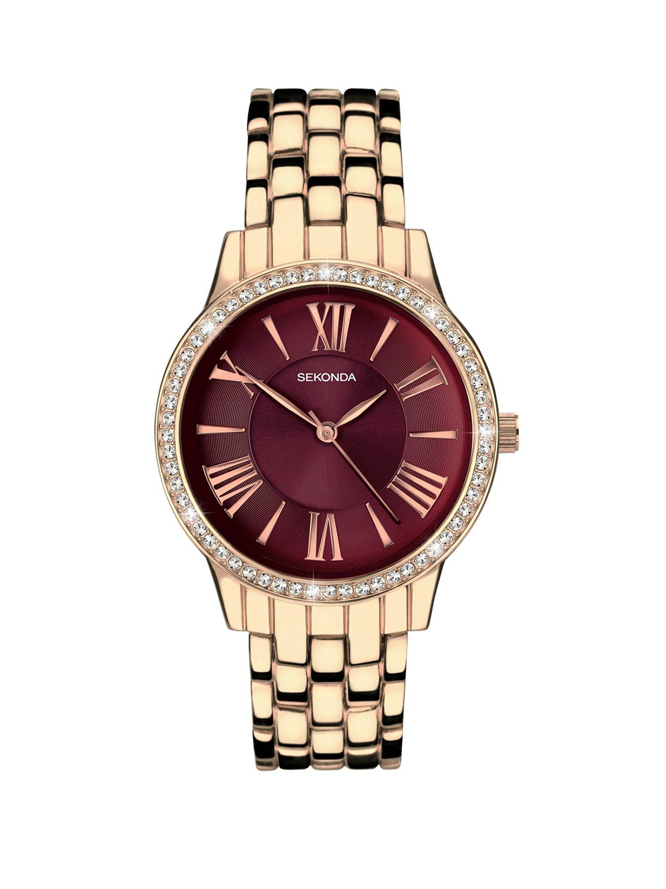 Sekonda Womens Charlotte Rose Gold Alloy Bracelet with Burgundy Dial Analogue Watch
