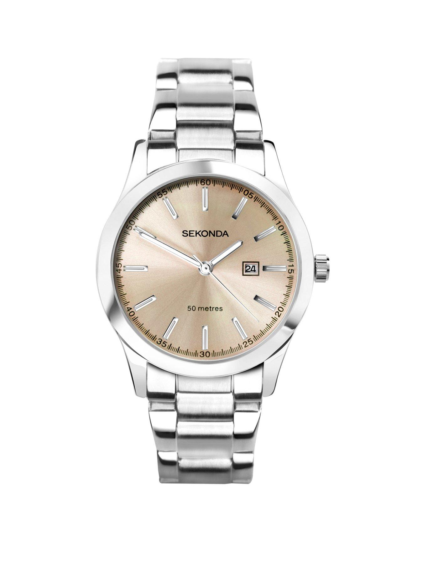 Product photograph of Sekonda Womens Taylor Silver Stainless Steel Bracelet With Beige Dial Analogue Watch from very.co.uk