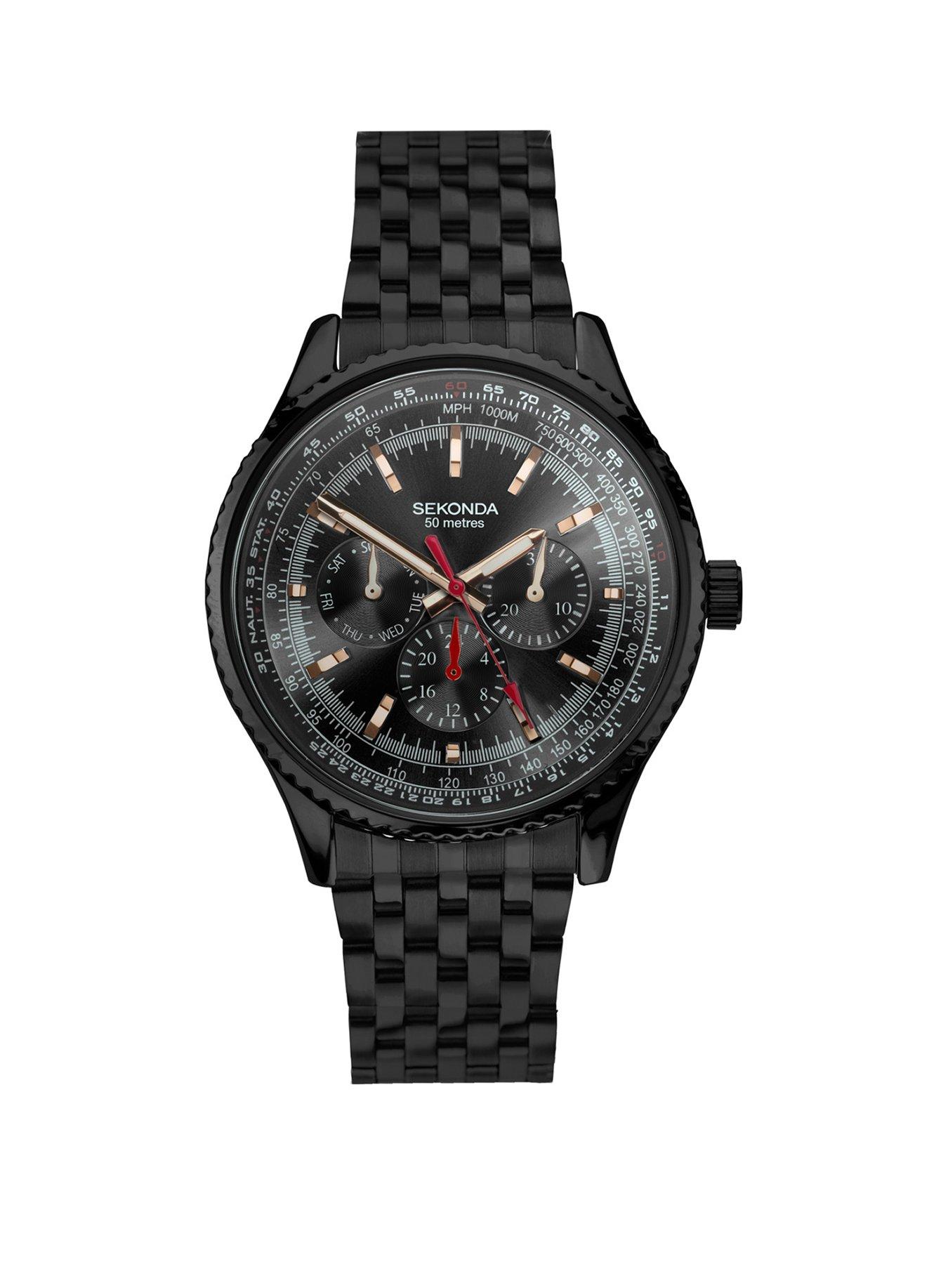 Product photograph of Sekonda Mens Maverick Black Stainless Steel Bracelet With Black Dial Analogue Watch from very.co.uk