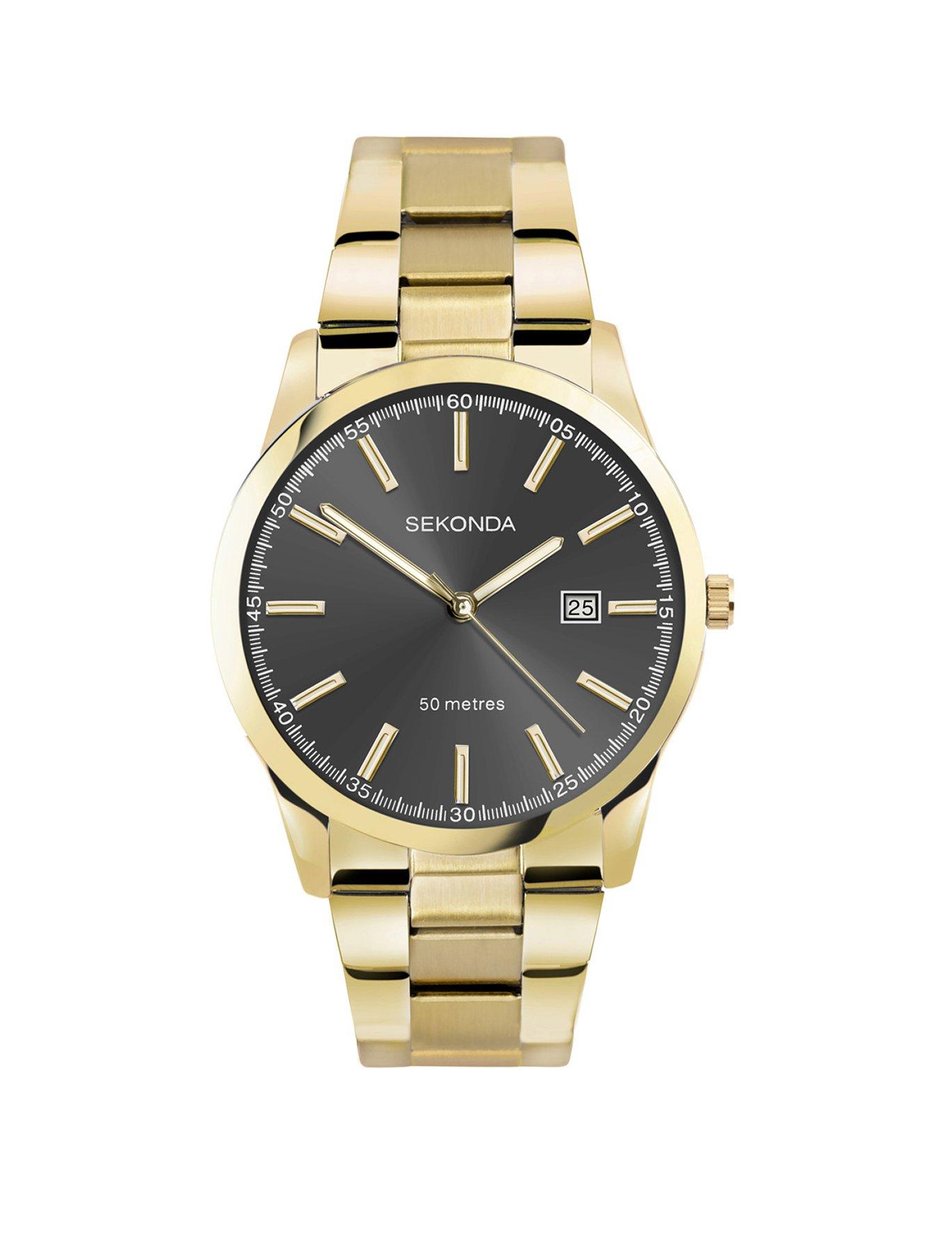 Product photograph of Sekonda Mens Taylor Gold Stainless Steel Bracelet With Grey Dial Analogue Watch from very.co.uk