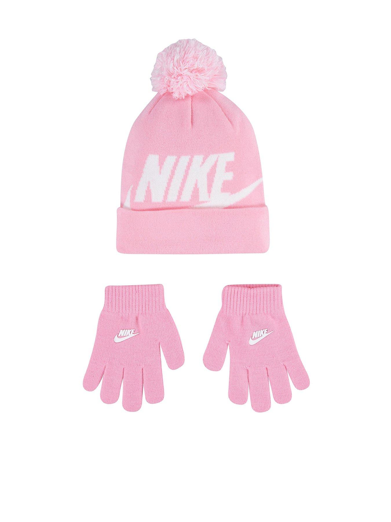 undefined Kids Girls Swoosh Pom Beanie Glove Set - Pink