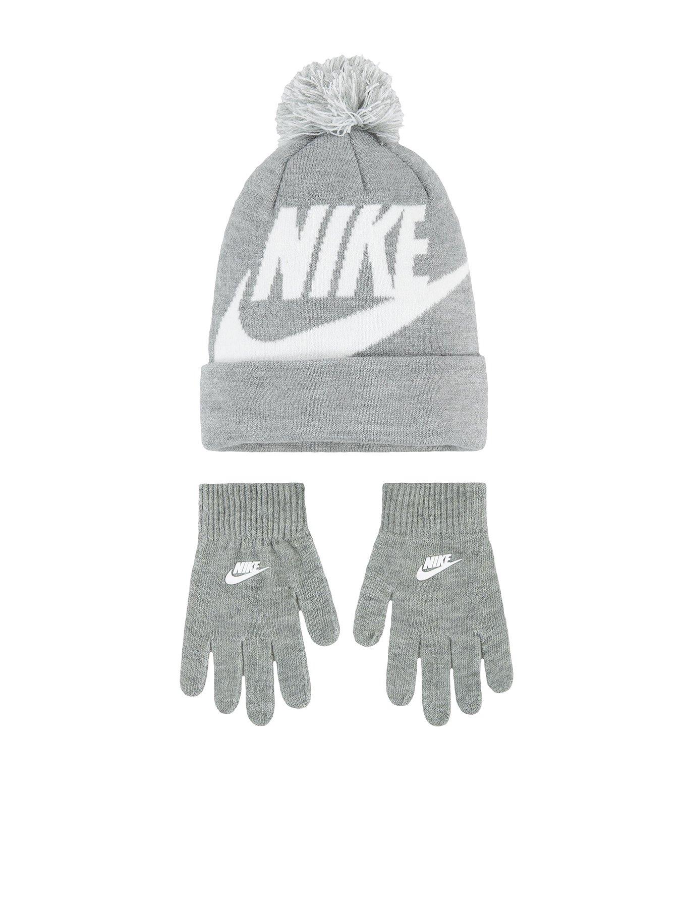 undefined Juniors Boys Swoosh Pom Beanie Glove Set - Dark Grey