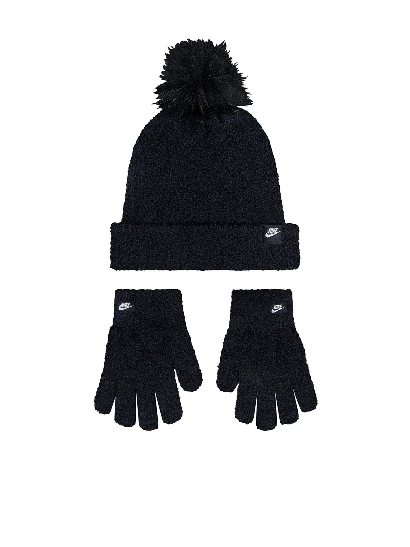 Juniors Plush Gifting Peak Beanie Set Black