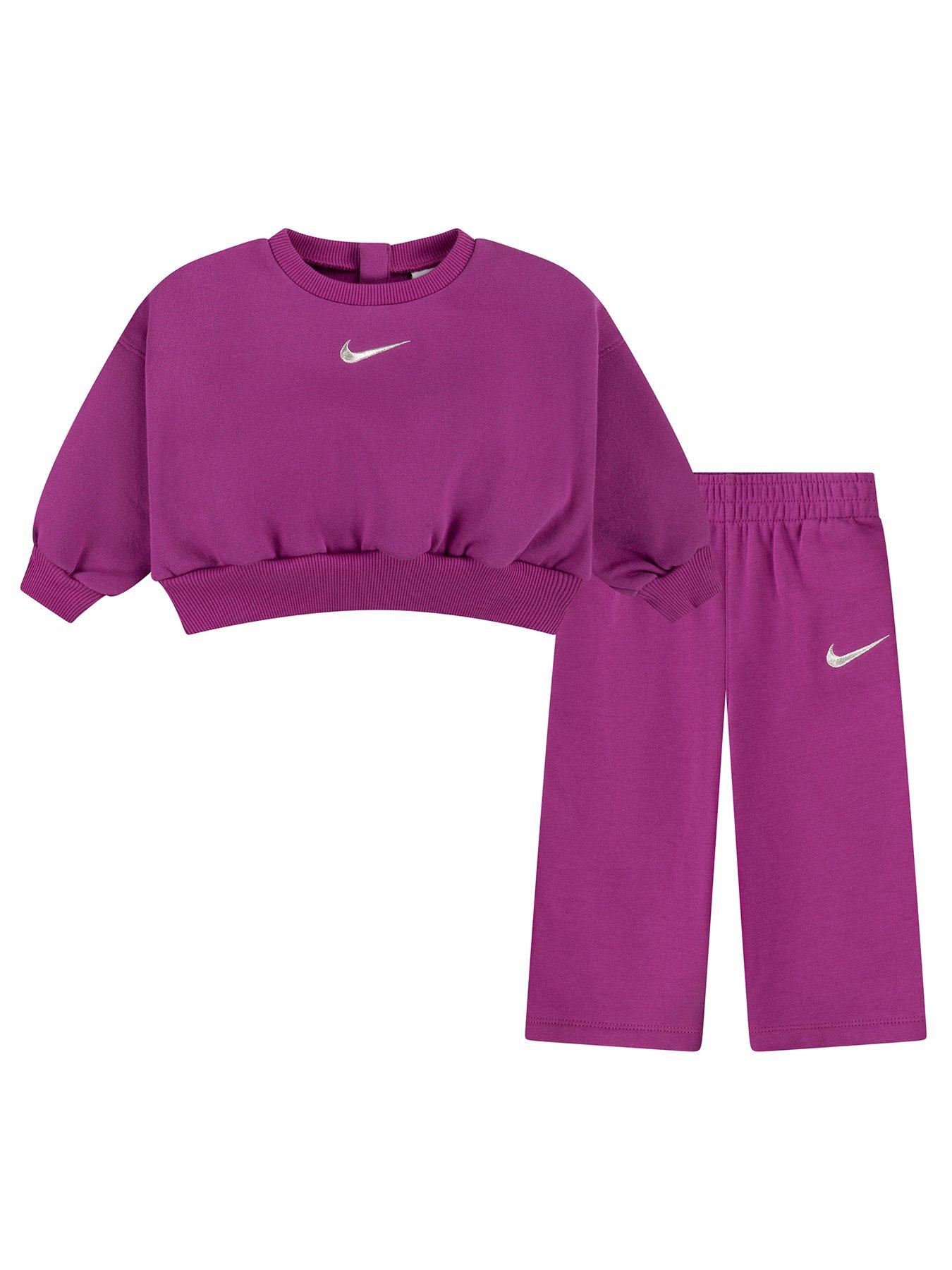 undefined Infants Girls Shine Crew Pant Tracksuit - Pink