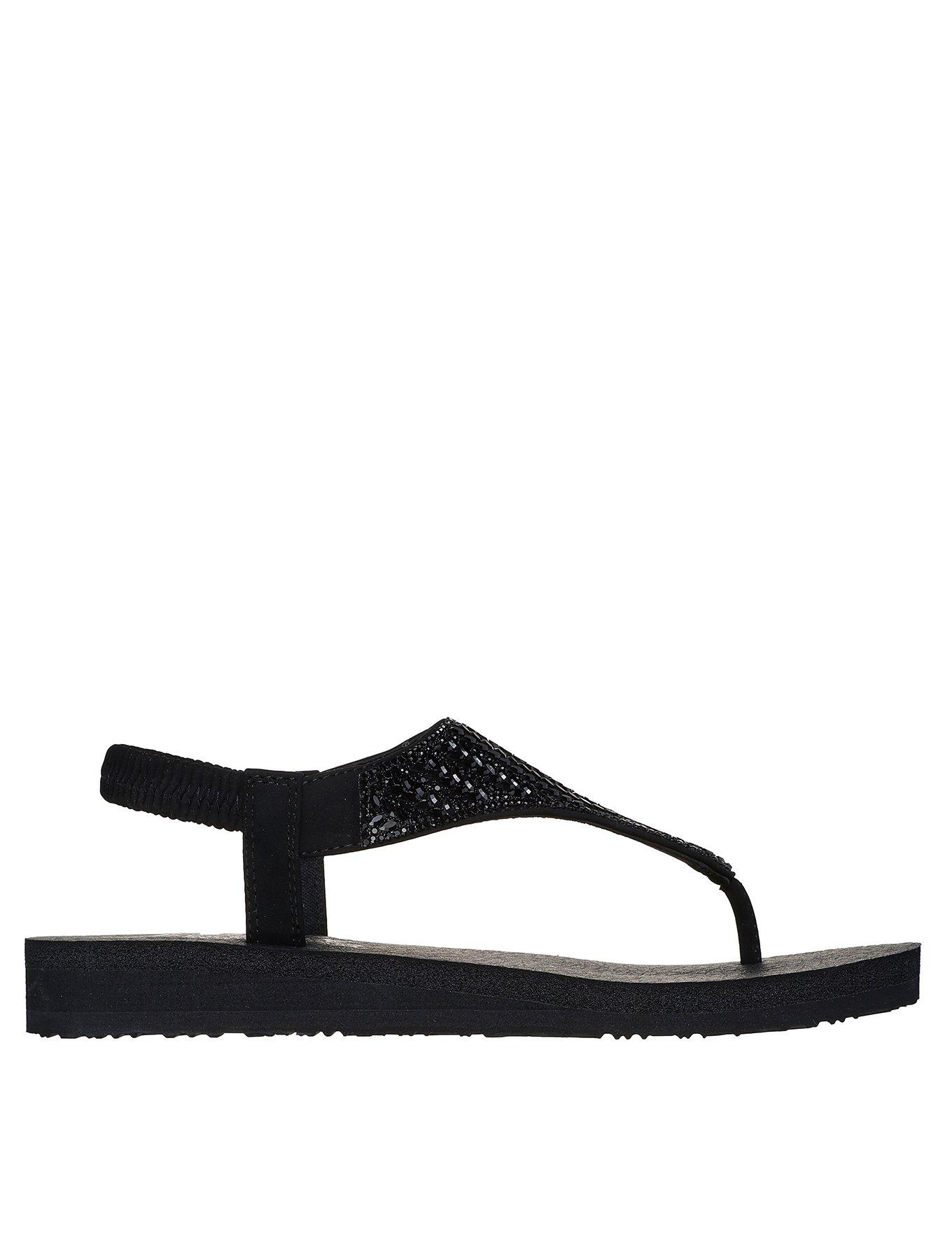 undefined Meditation Glamorous Muse Oval Gem Sling Back Sandal - Black Mitobuck/rhinestone Trim