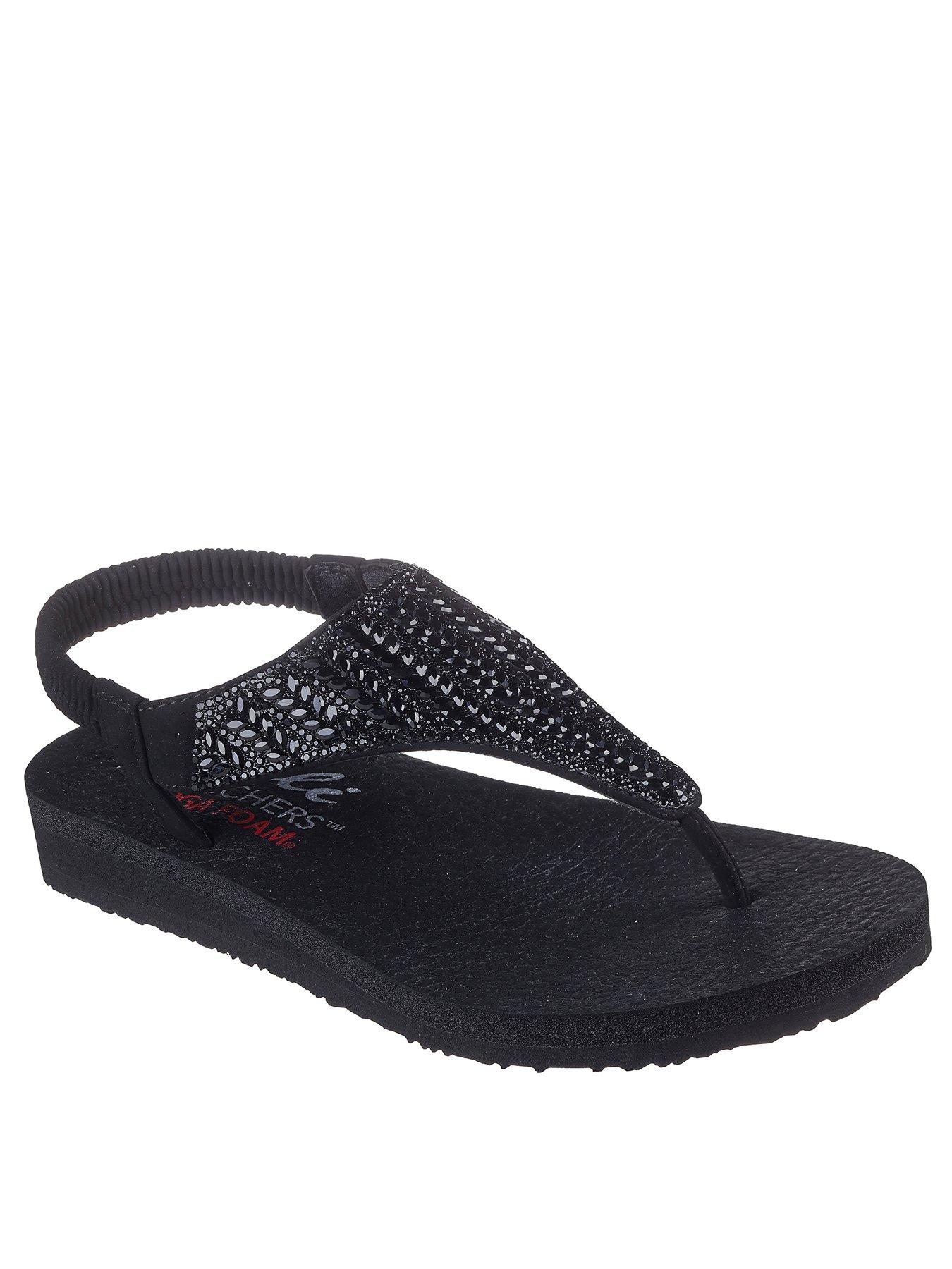 Image 2 of 5 of Skechers Meditation Glamorous Muse Oval Gem Sling Back Sandal - Black Mitobuck/rhinestone Trim