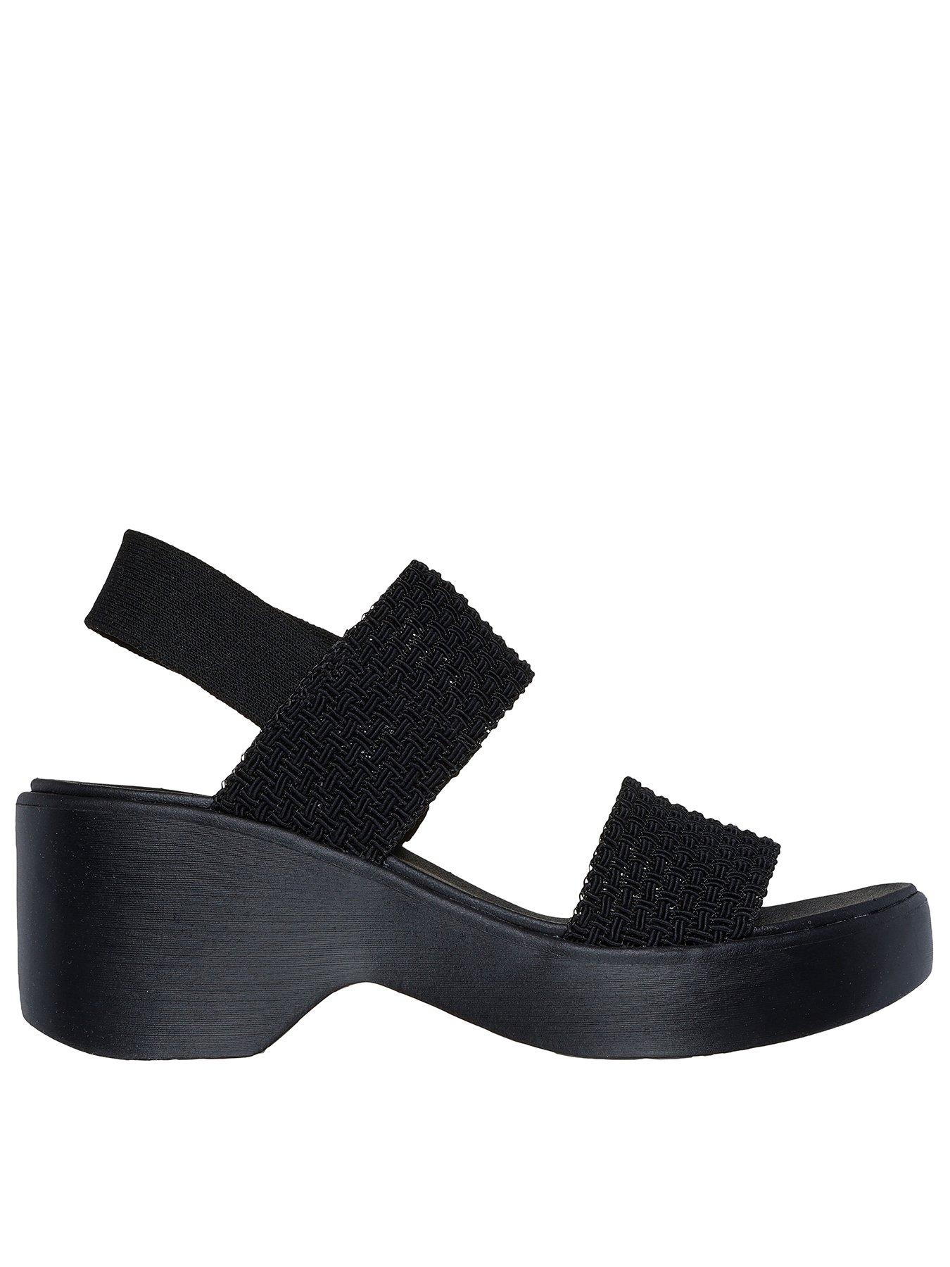 Skechers Cali Day Woven Stretch Double Band Sling Back Heeled Sandal - Black Woven Gore