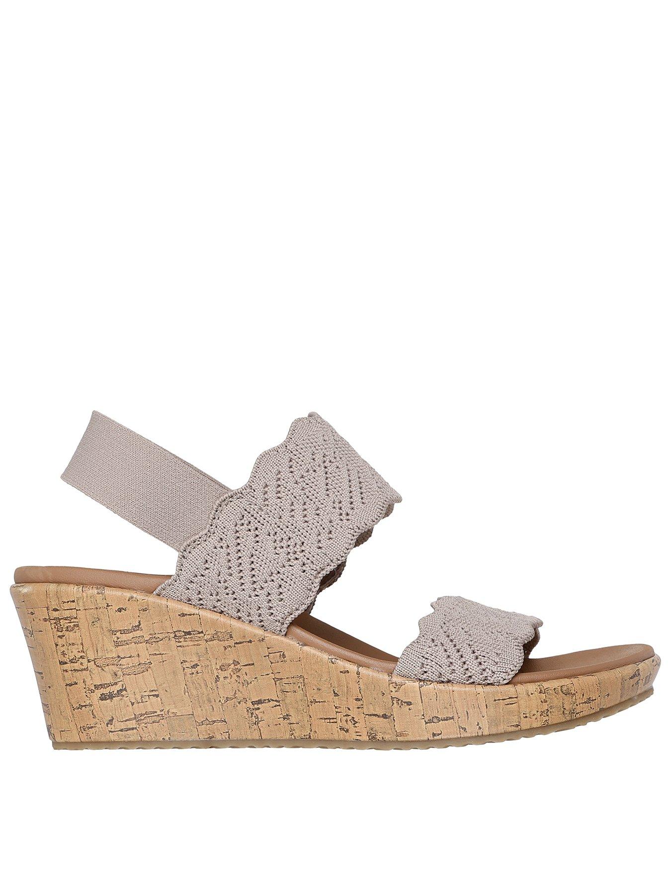 Skechers Beverlee Timeless Touch Crochet Scallop Sling Back Sandal - Taupe Crochet Knit