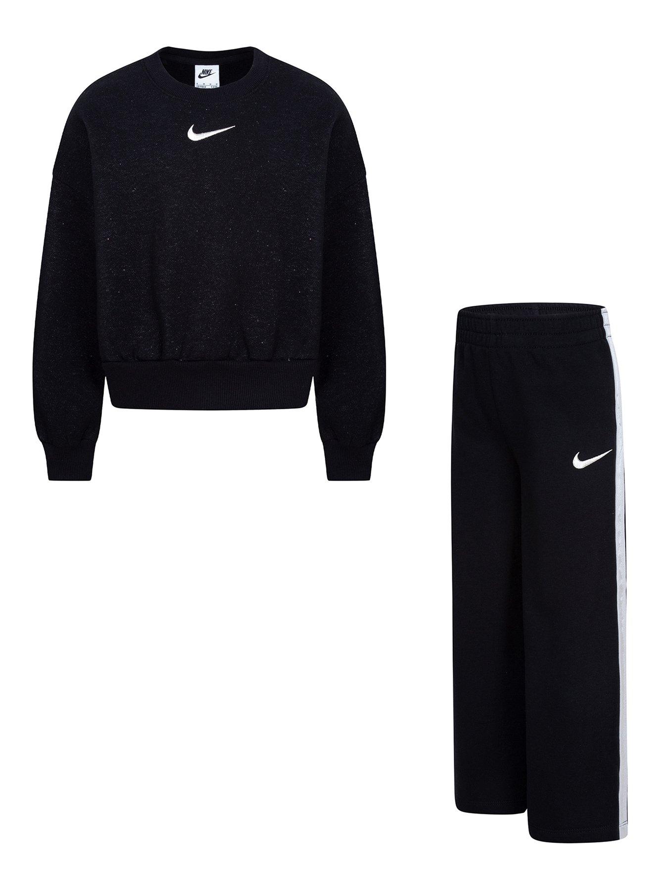 Image 1 of 4 of Nike Kids Girls Shine Crew Pant Tracksuit - Black
