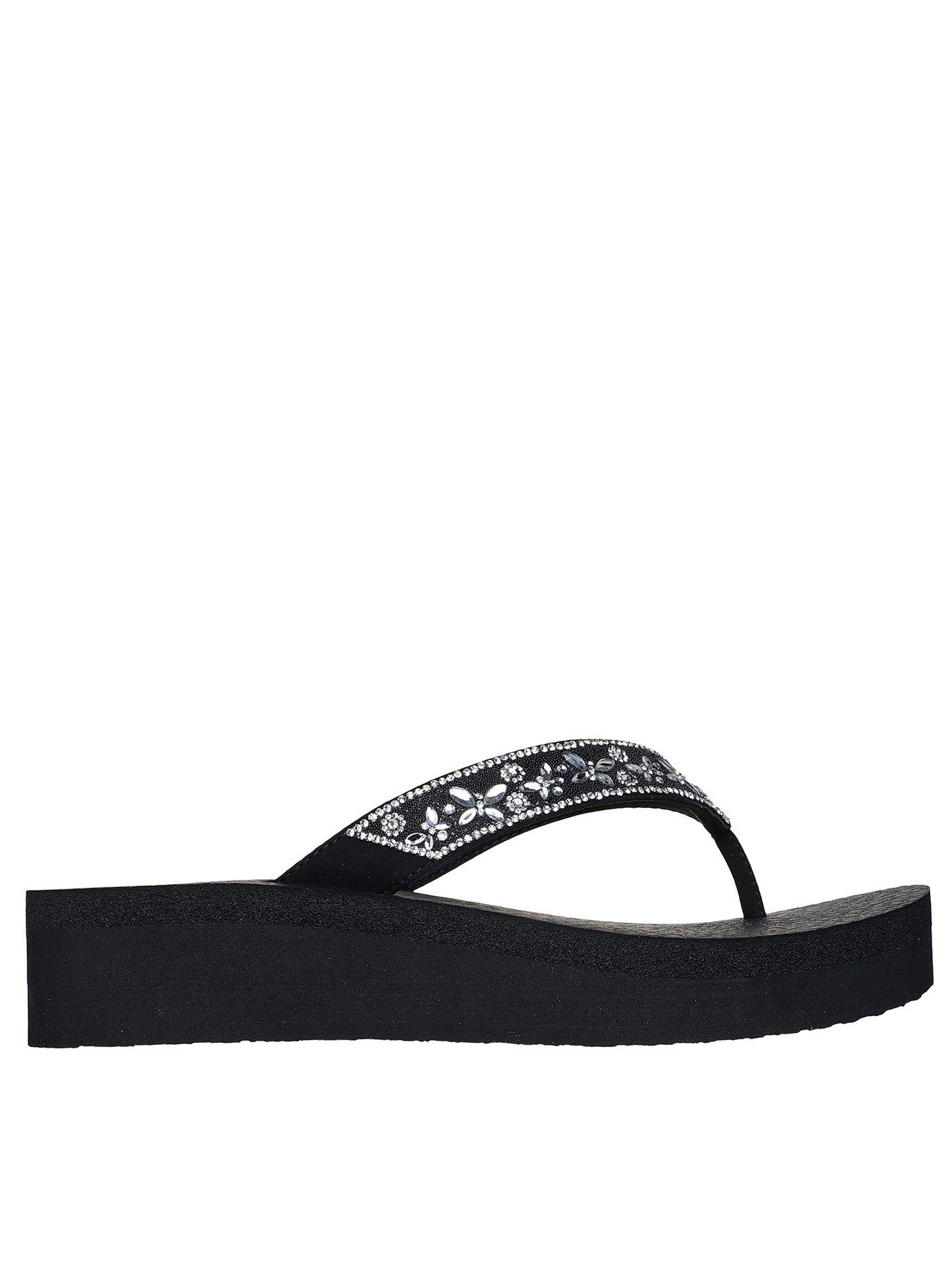 Image of Skechers Vinyasa Butterfly And Flower Gem Thong Sandal - Black Mitobuck