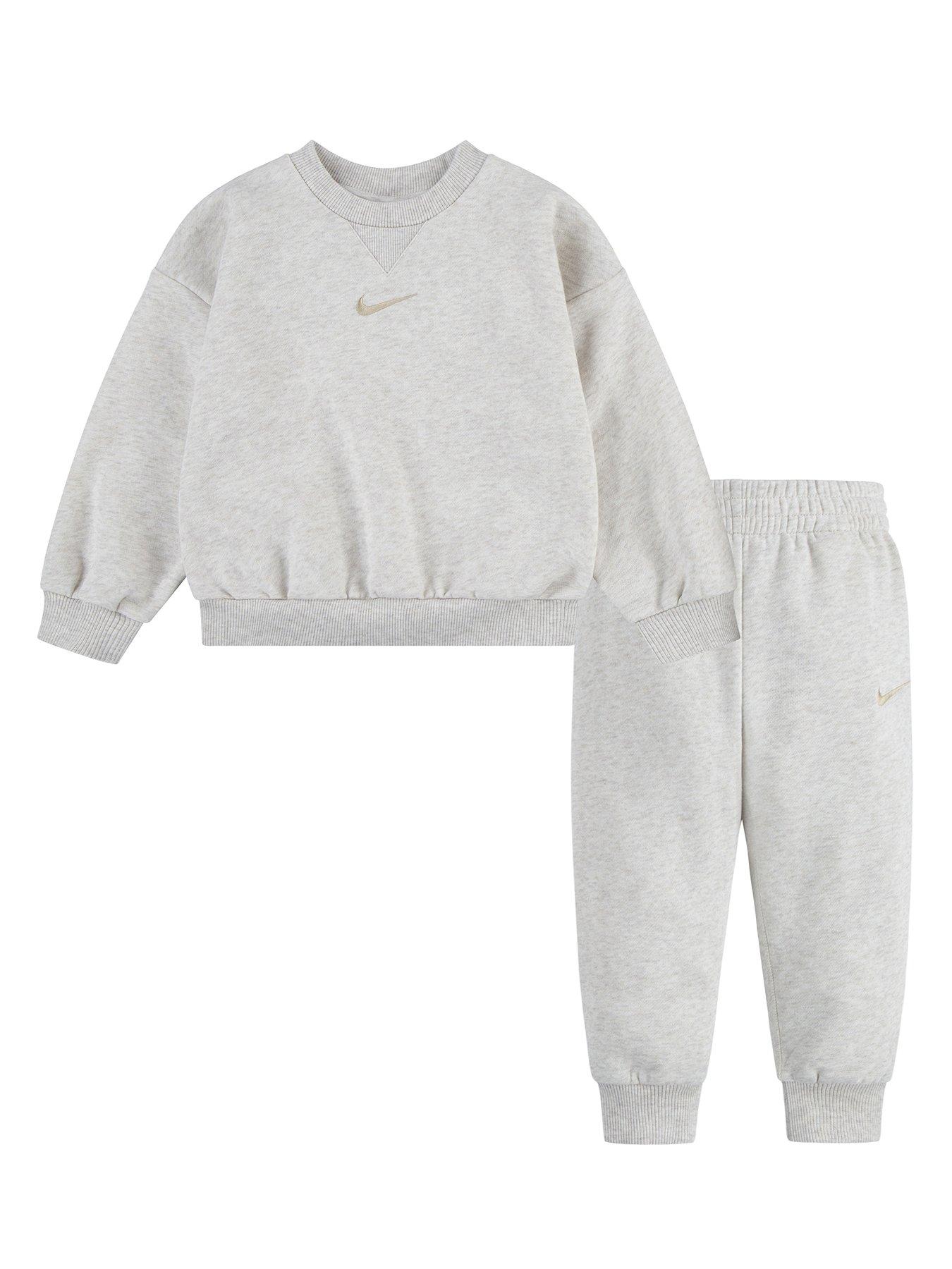 Nike Kids Essential Fleece Crew Tracksuit White Very