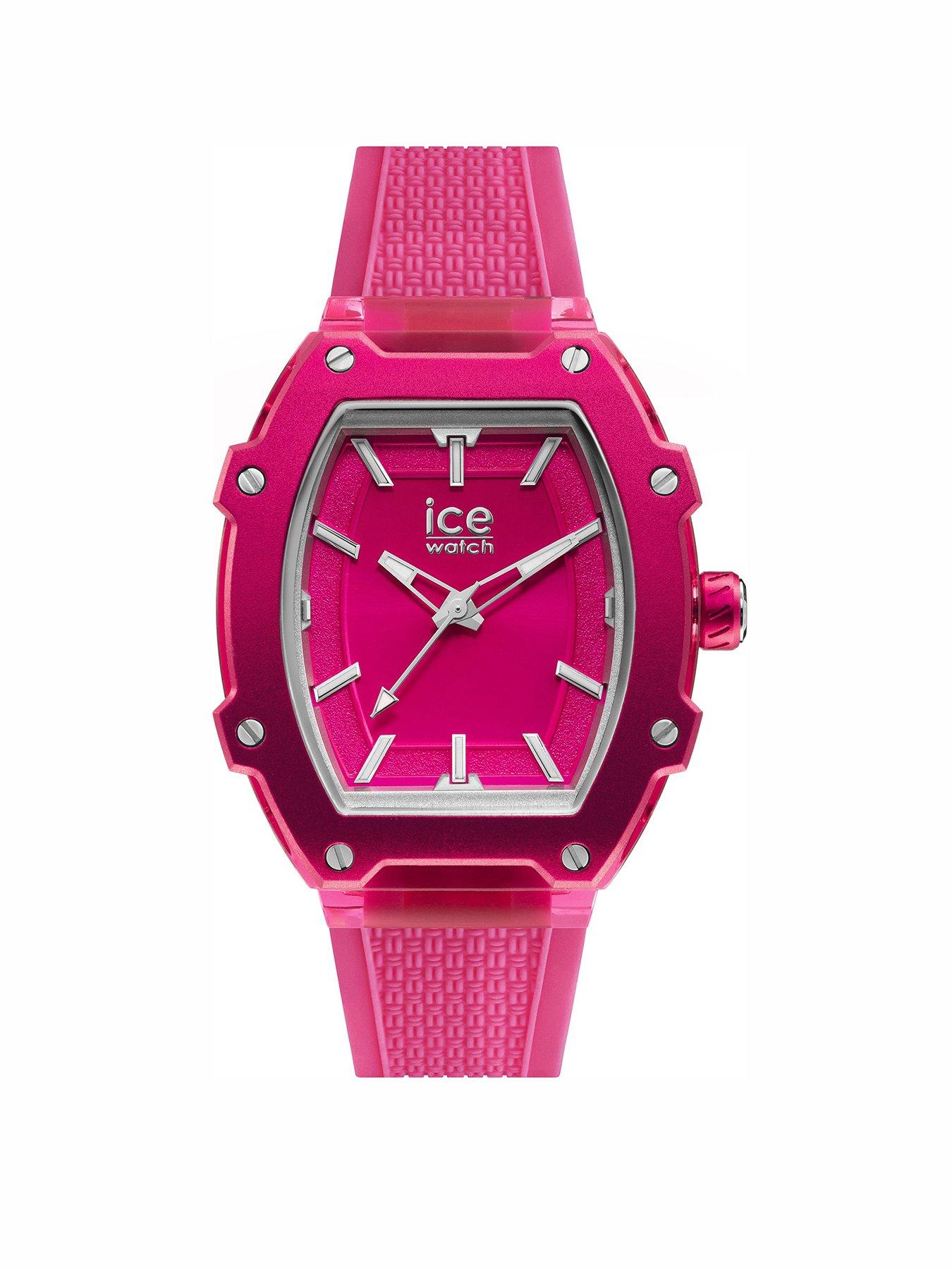 Product photograph of Ice-watch Boliday Pink Dial Pink Silicone Strap 3-hand Watch from very.co.uk