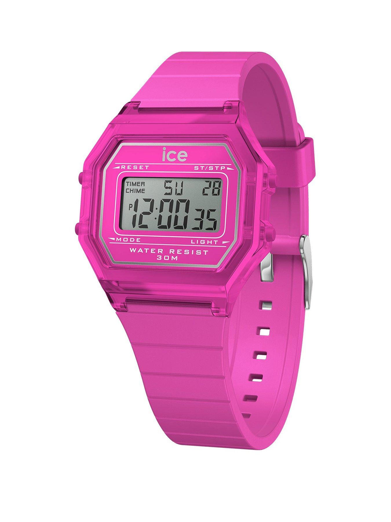 Product photograph of Ice-watch Retro Digi Neon Pink Silicone Strap 32mm Digital Watch from very.co.uk