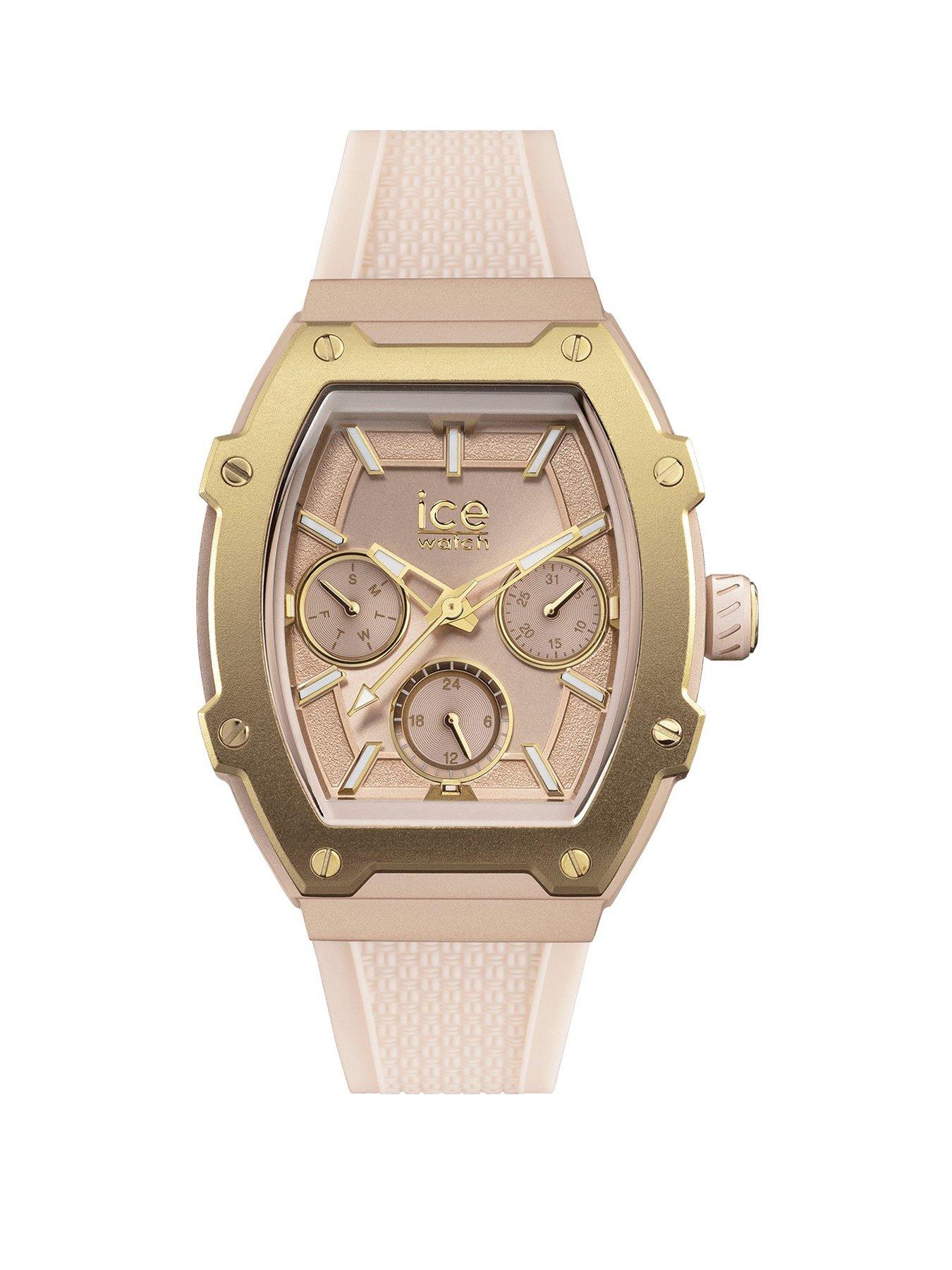 Product photograph of Ice-watch Boliday Cream Nude Rose Gold Silicone Strap Day Date Watch from very.co.uk