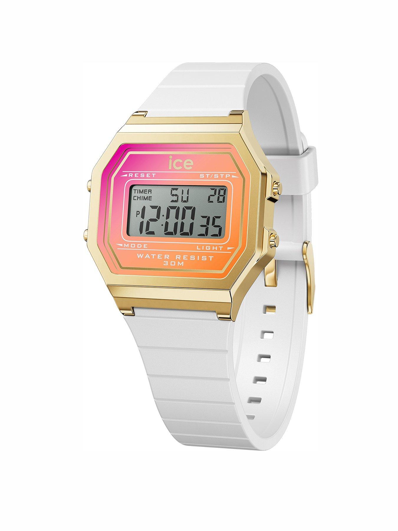 Product photograph of Ice-watch Retro Digi Rainbow Dial White Silicone Strap 32mm Digital Watch from very.co.uk