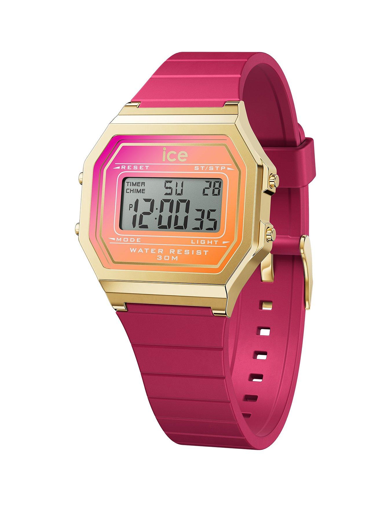 Product photograph of Ice-watch Retro Digi Rainbow Pink Silcone Strap 32mm Digital Watch from very.co.uk