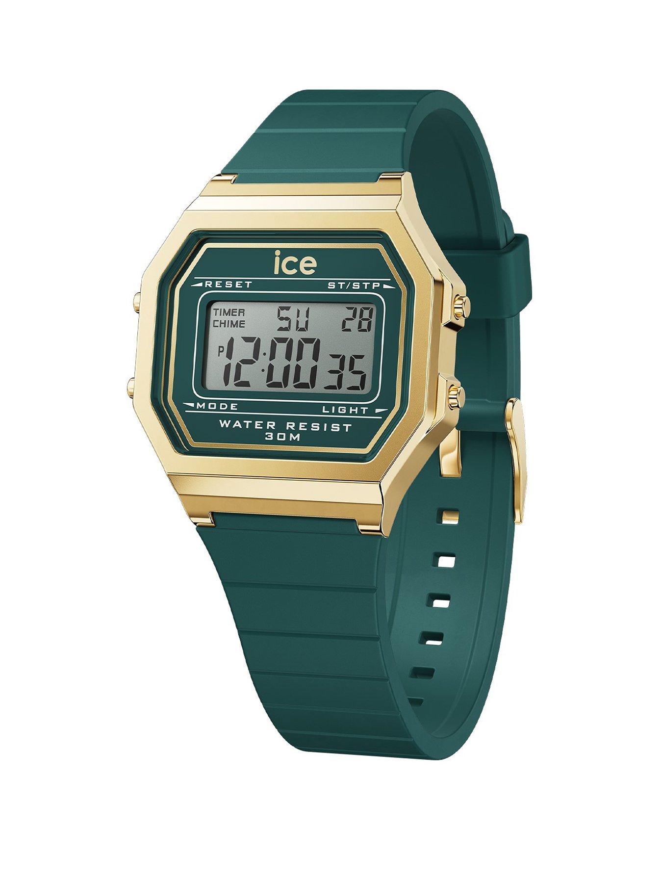 Product photograph of Ice-watch Retro Digi Green Silcone Strap 32mm Digital Watch from very.co.uk