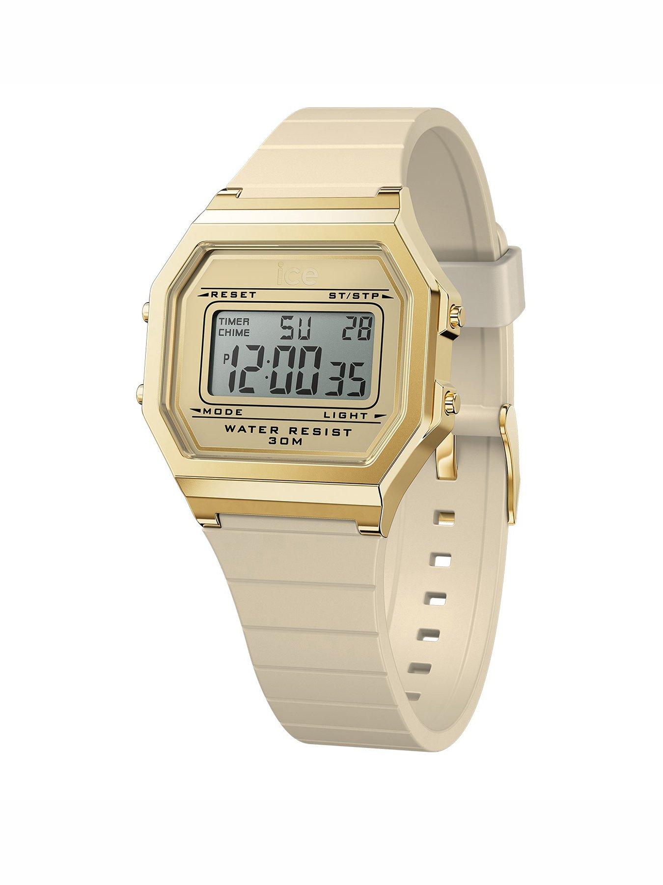 Product photograph of Ice-watch Retro Digi Gold Dial Almond Silcone Strap 32mm Digital Watch from very.co.uk