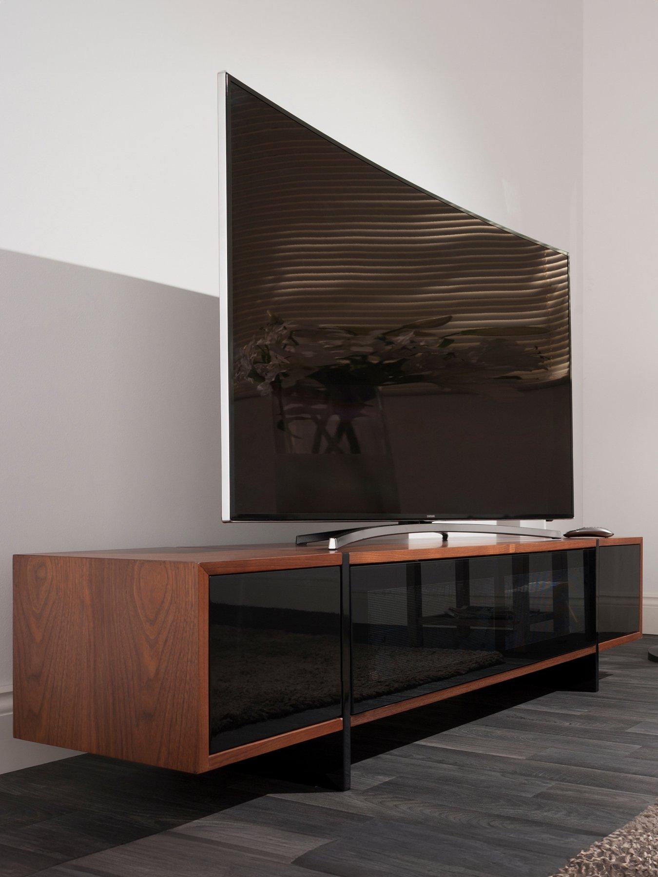AVF Edge TV Stand with Drop Door - Walnut/Black - fits up to 80 inch TV