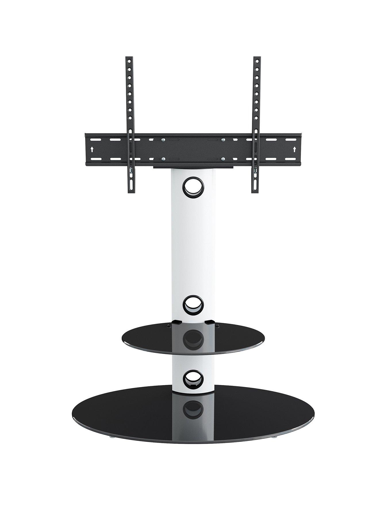 Image 2 of 5 of AVF Lugano Oval Pedestal Tv Stand And Tv Bracket - Satin White / Black Glass