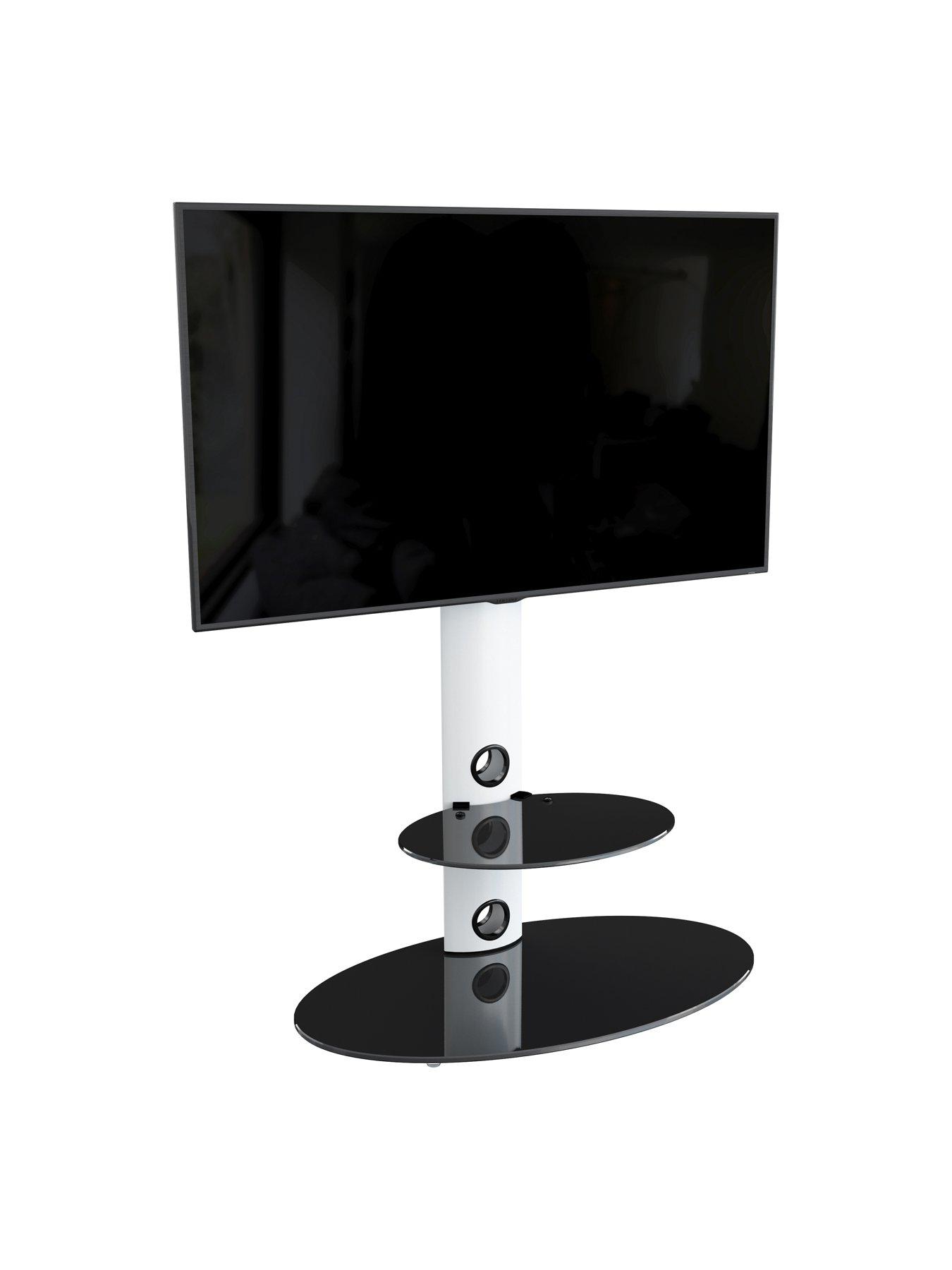Image 4 of 5 of AVF Lugano Oval Pedestal Tv Stand And Tv Bracket - Satin White / Black Glass