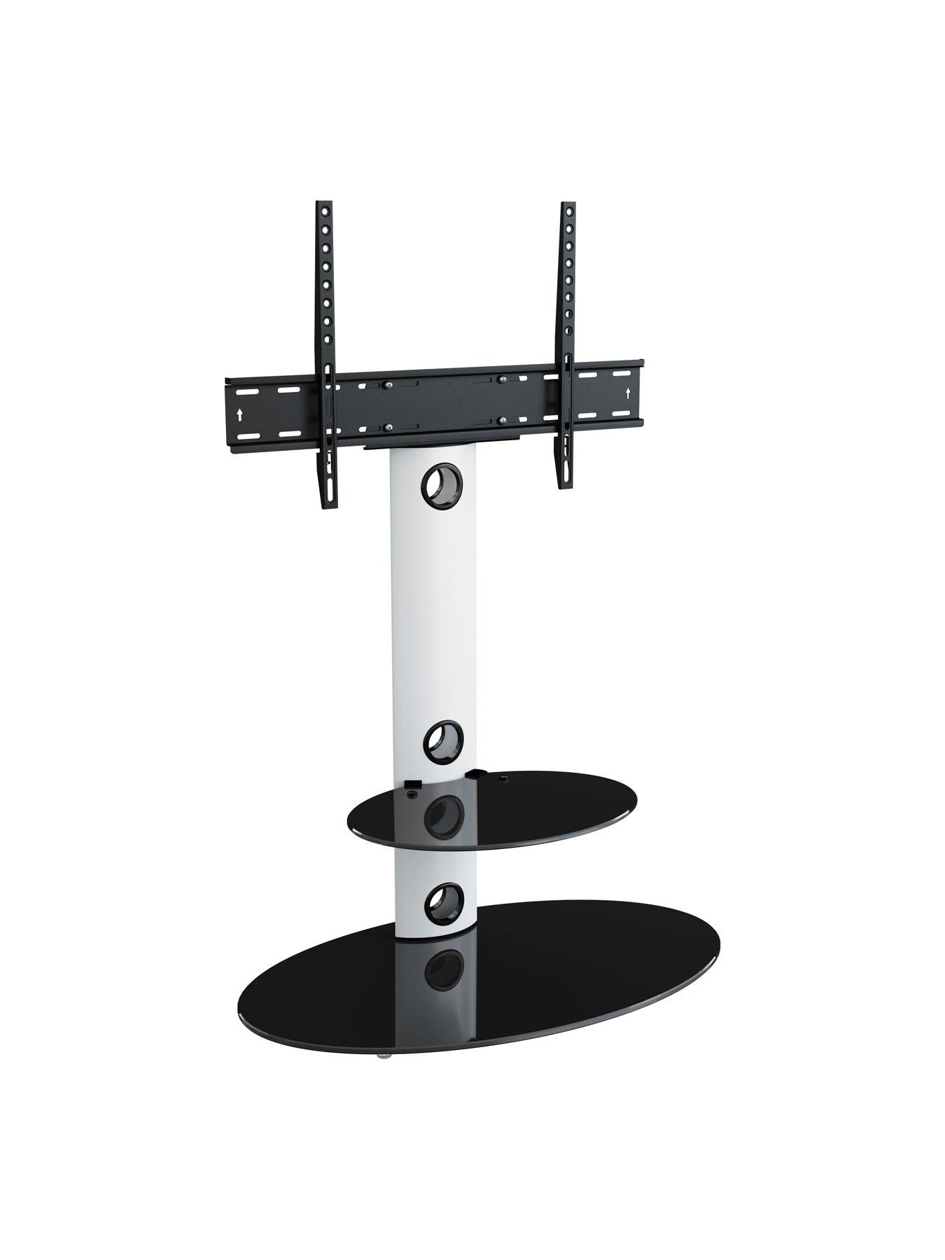 Image 5 of 5 of AVF Lugano Oval Pedestal Tv Stand And Tv Bracket - Satin White / Black Glass