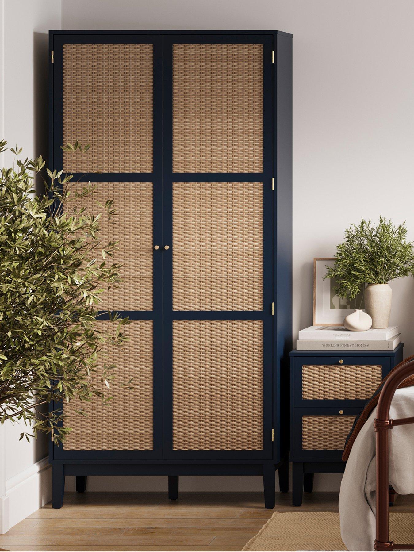 Product photograph of Lpd Home Bordeaux 2 Door Rattan Effect Wardrobe - Blue from very.co.uk