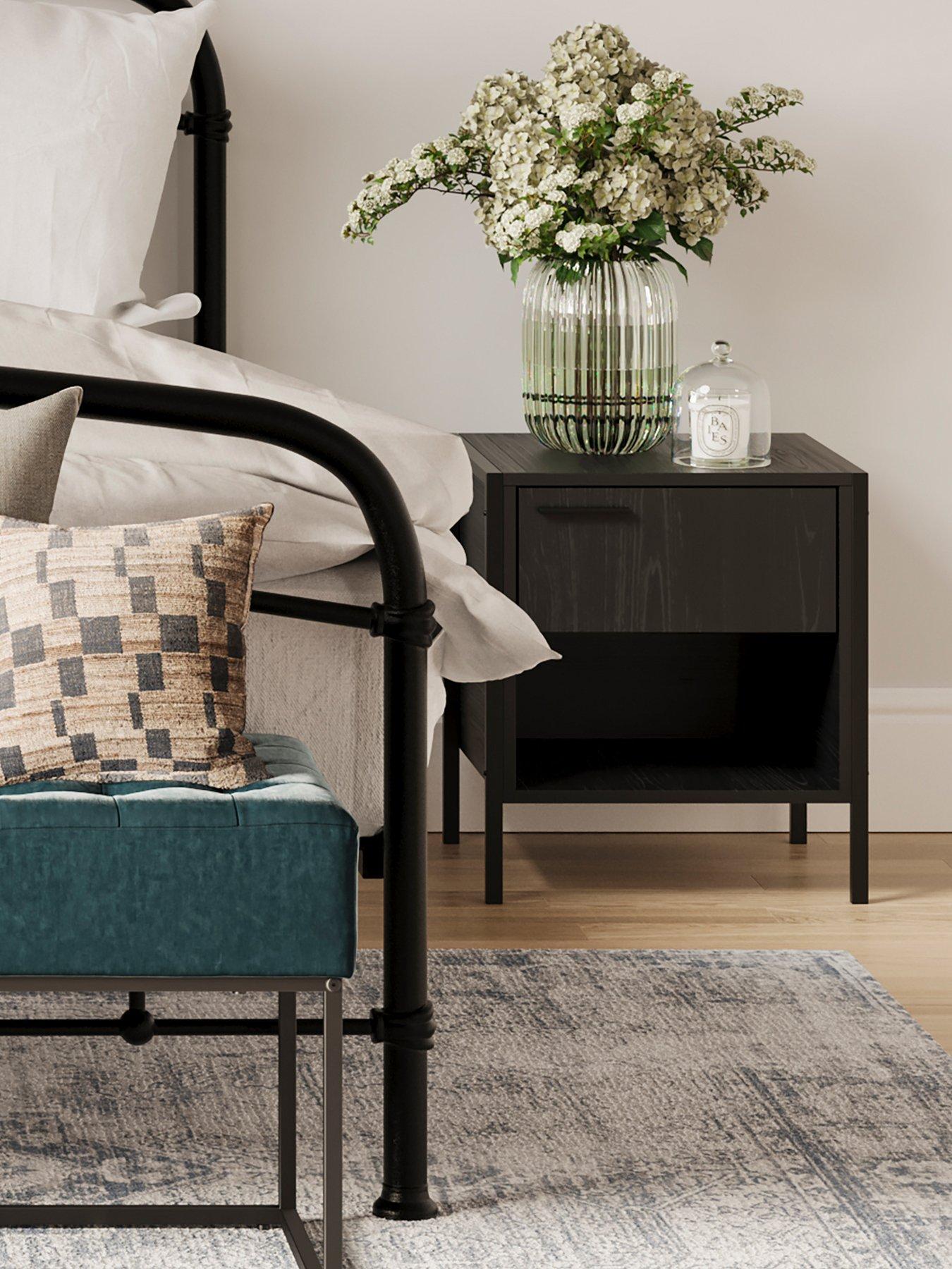 LPD Home Hoxton Black Bedside Cabinet