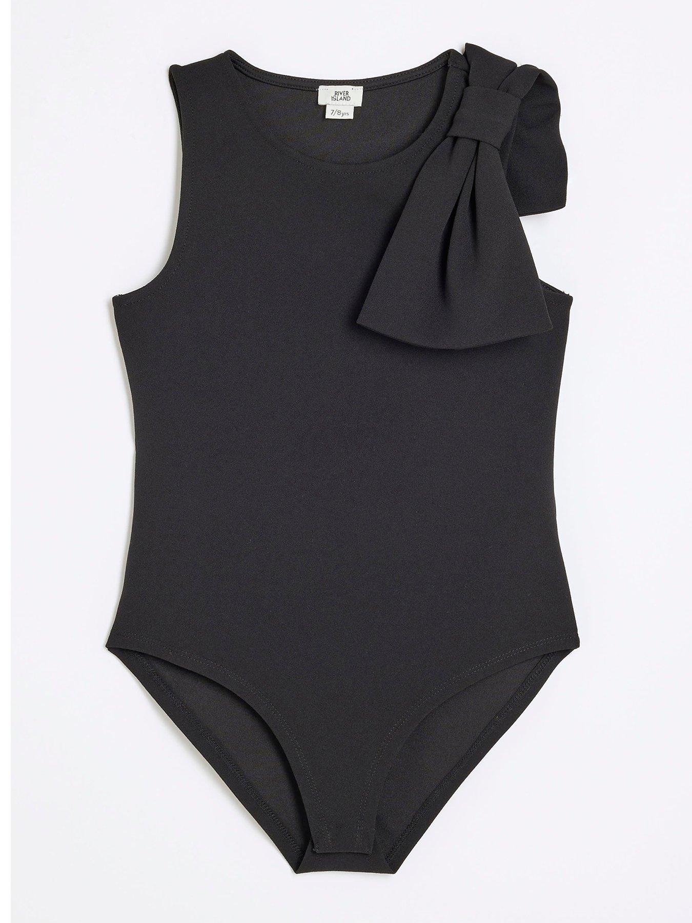 Older Girl Bow Bodysuit Black