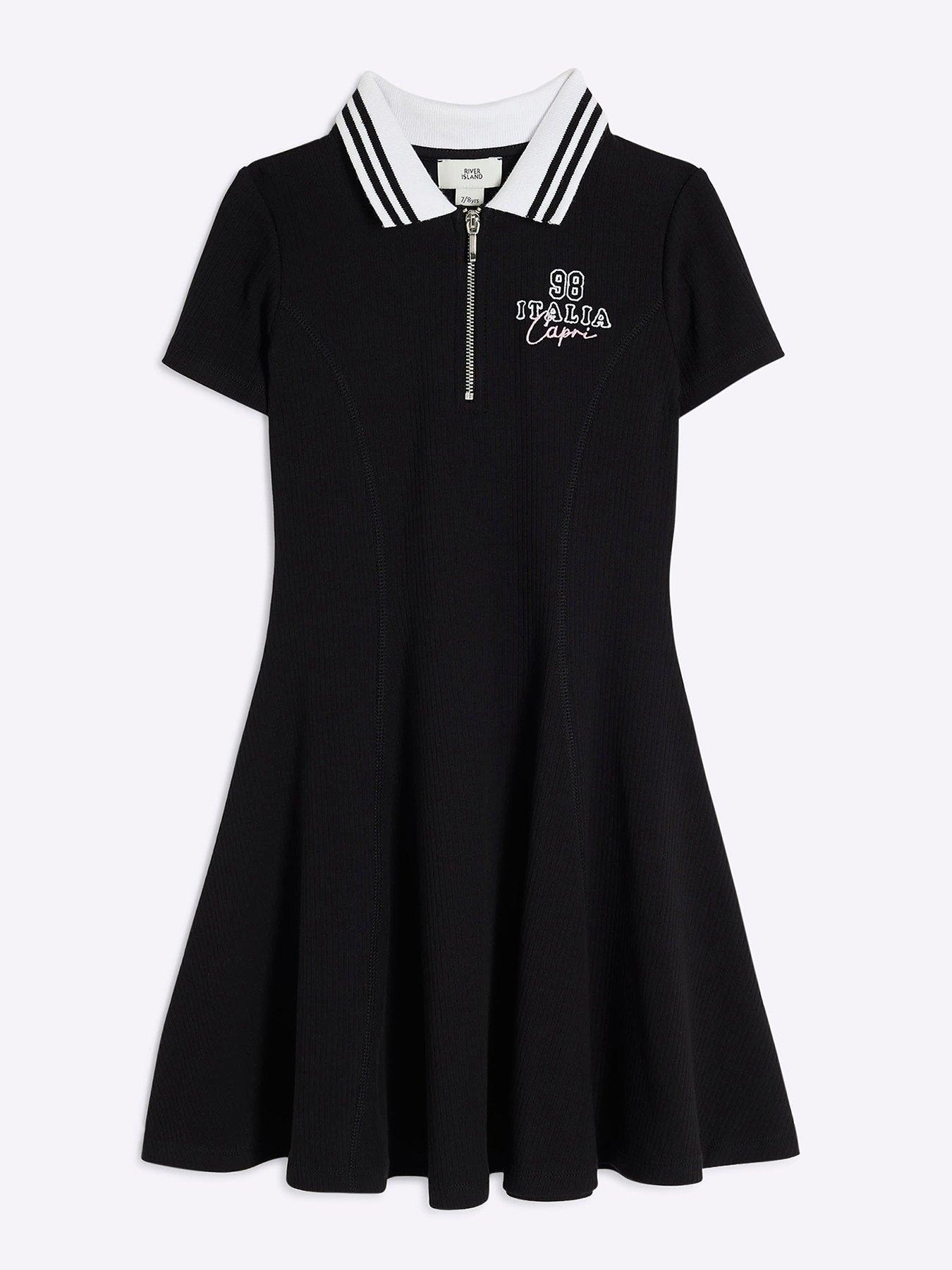 undefined Girls Ribbed Quarter Zip Polo Italia Sporty Dress - Black
