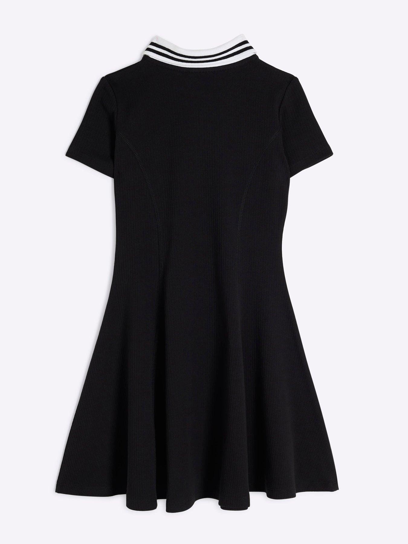 Image 2 of 4 of River Island Girls Ribbed Quarter Zip Polo Italia Sporty Dress - Black