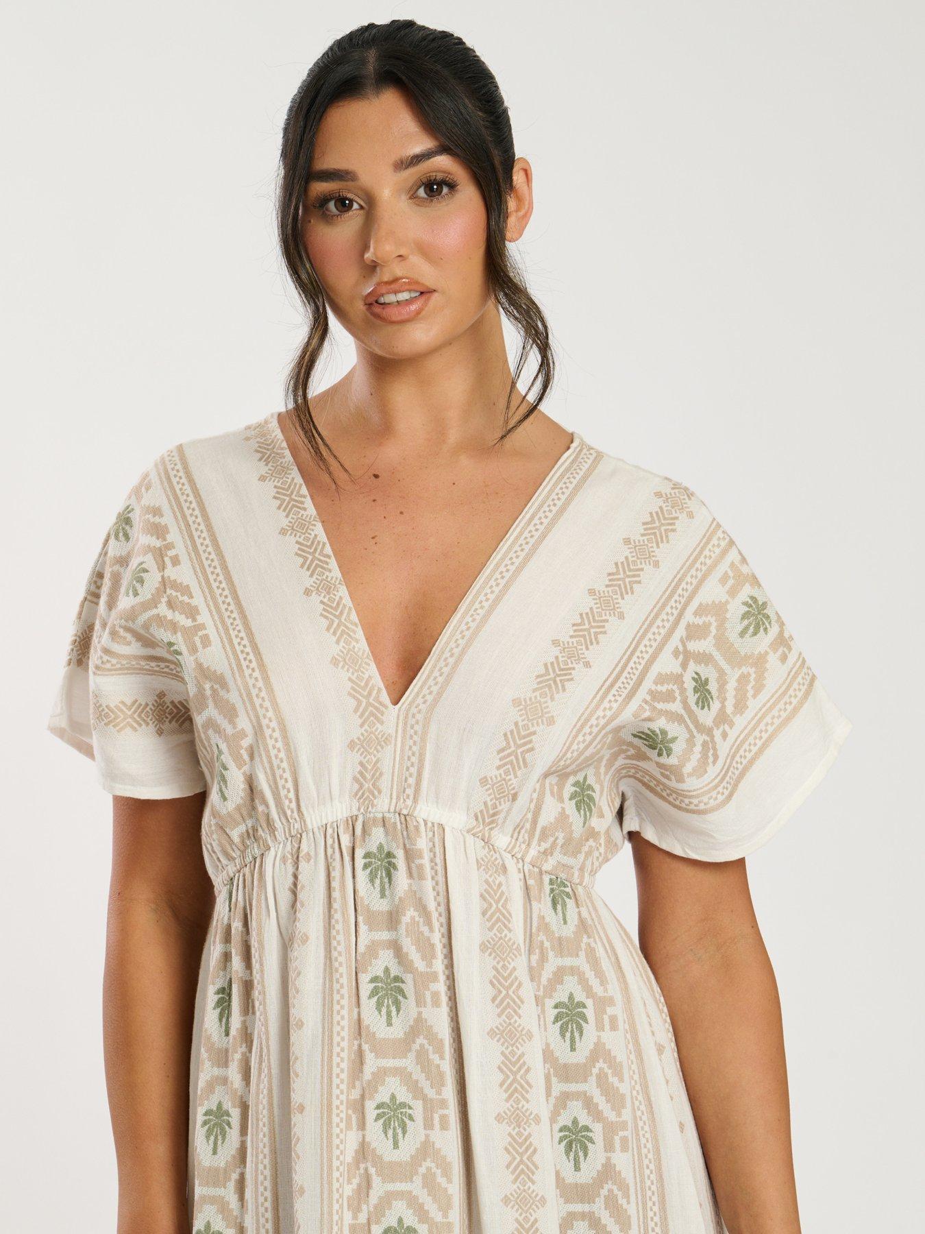 Image 5 of 5 of South Beach Jacquard V Neck Maxi Dress - Beige