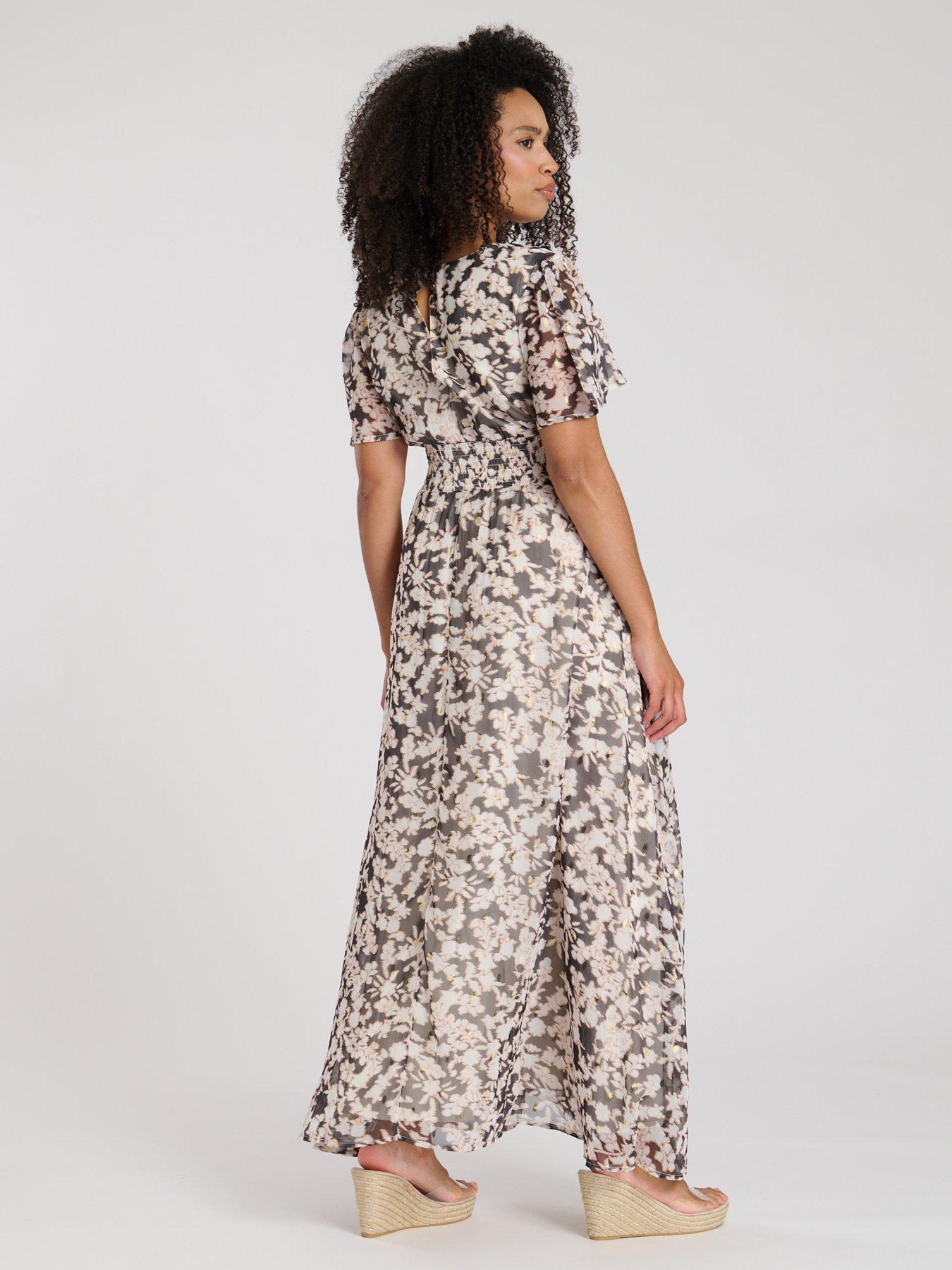 Image 2 of 3 of South Beach Printed Chiffon Button Detail Midi Dress - Multi