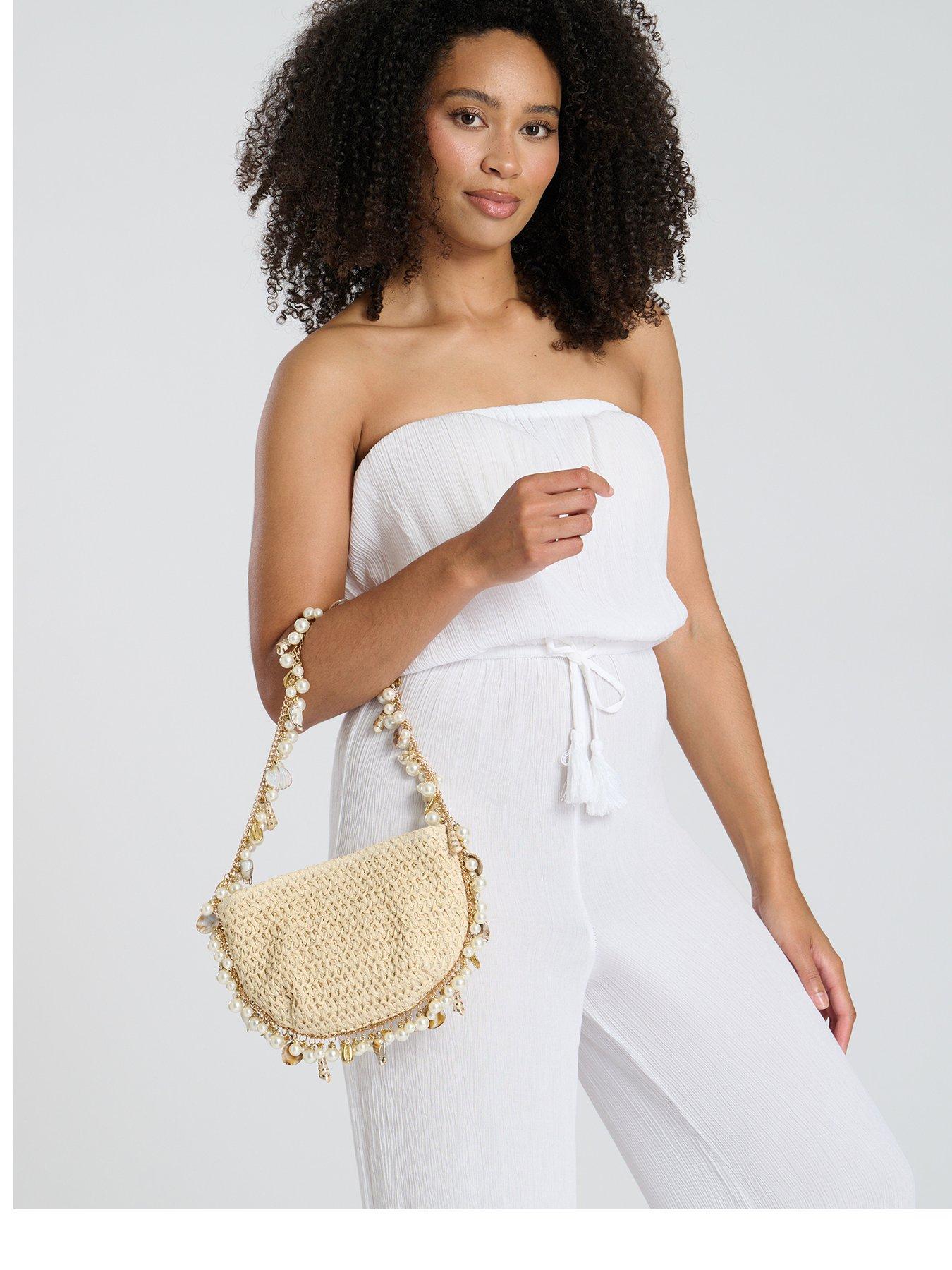 undefined Shell Embellished Shoulder Bag - Beige