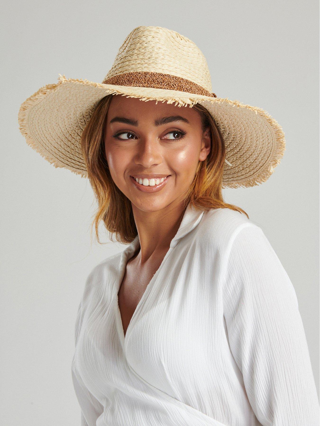 undefined Fedora Hat With Frayed Edges And Metallic Band