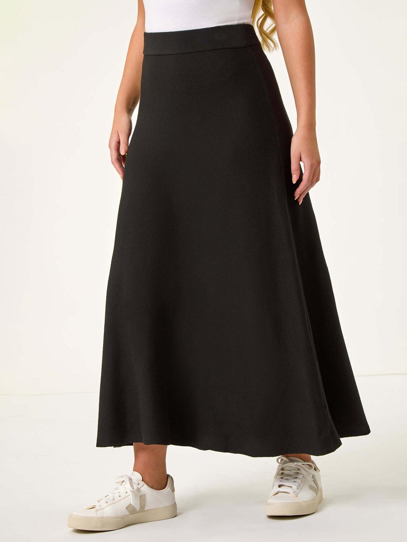 Roman Petite Stretch Knitted Midi Skirt - Black