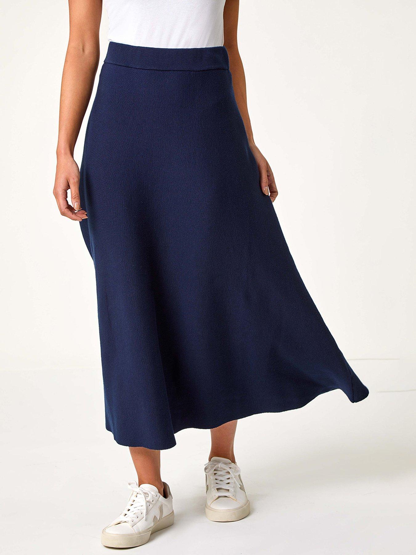 Roman Petite Stretch Knitted Midi Skirt - Blue