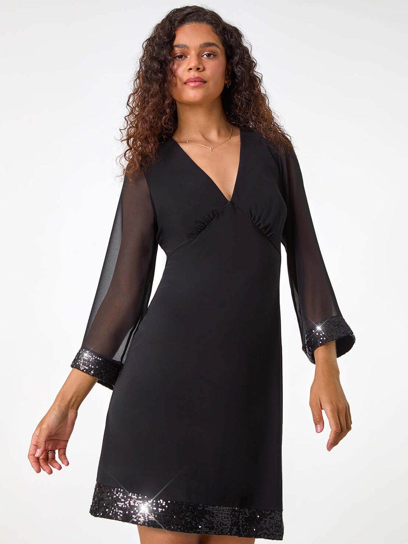 undefined Contrast Sequin Cuff Dress - Black