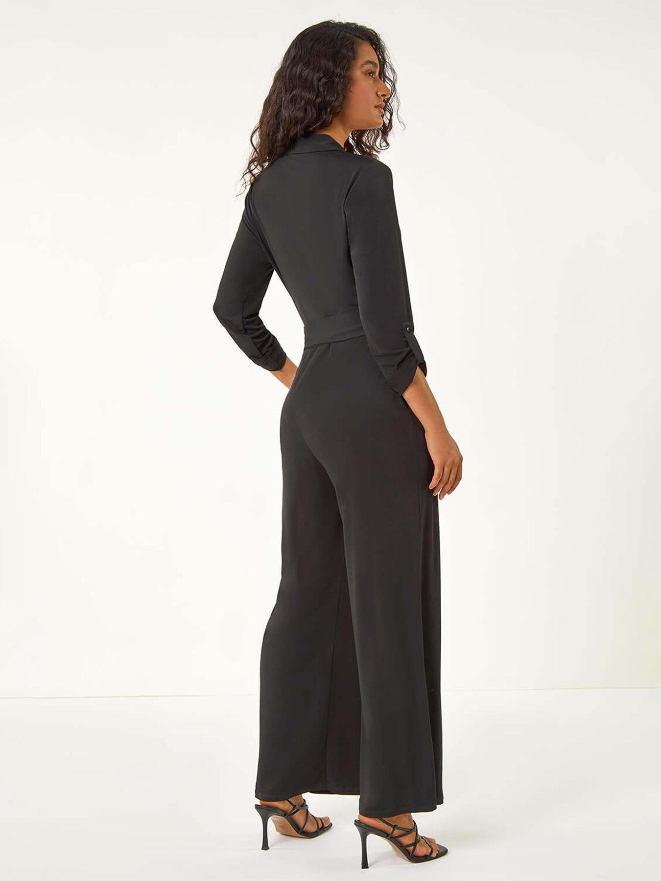 Roman Button Through Belted Stretch Jumpsuit - Black | Very