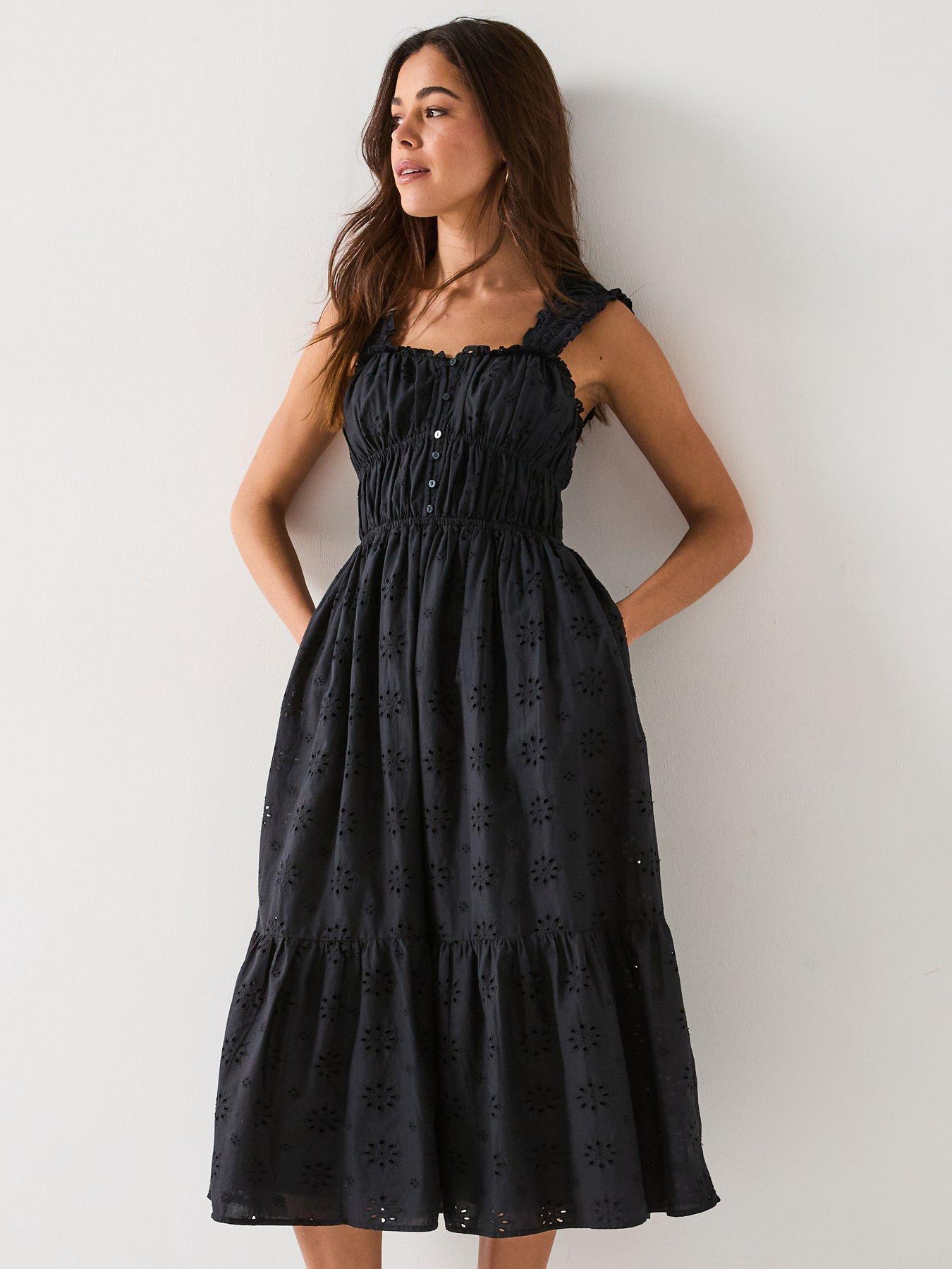 undefined Amaya Tiered Midi Dress - Anthracite Night