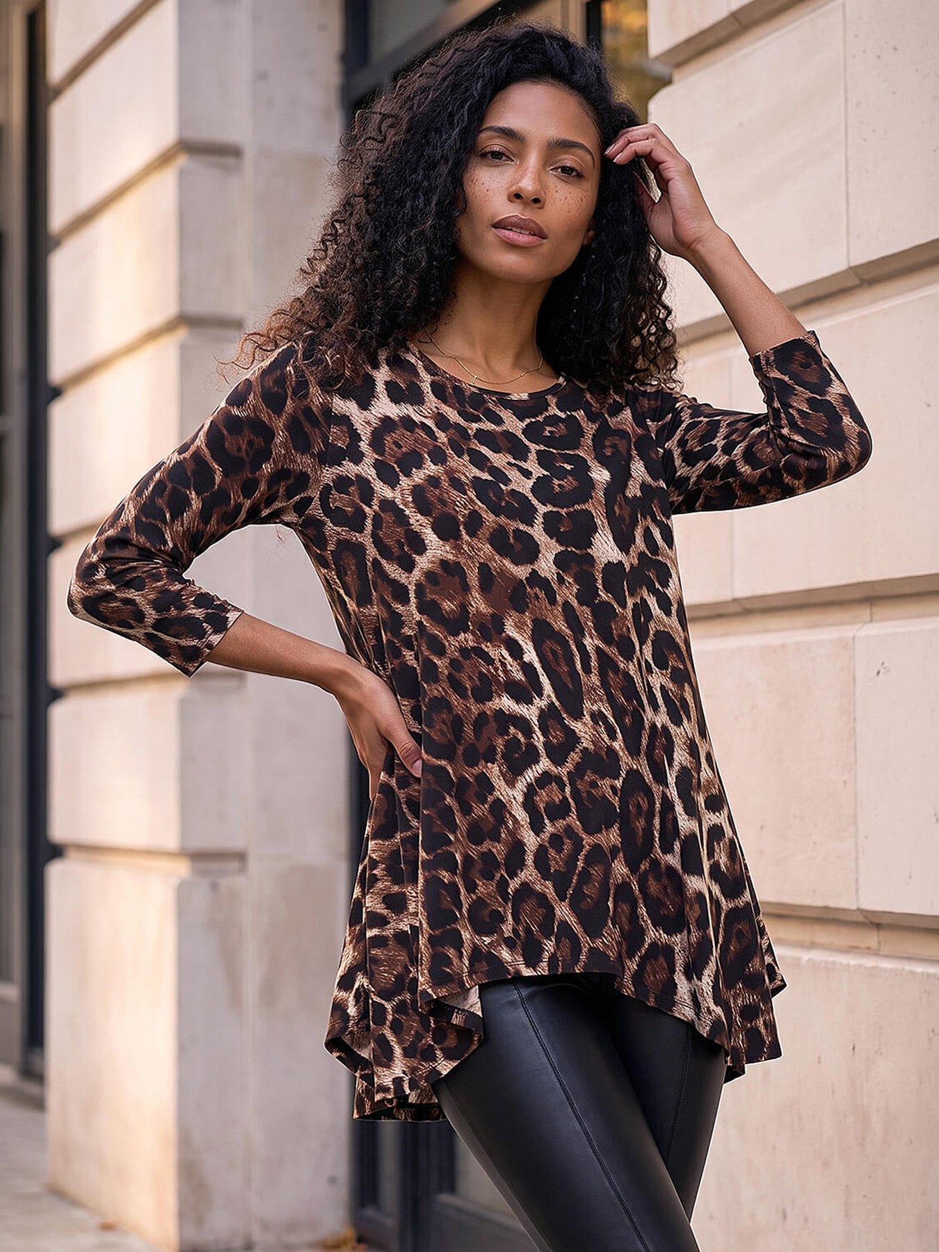 Roman Stretch Textured Animal Print Tunic, Beige, Size 20, Women