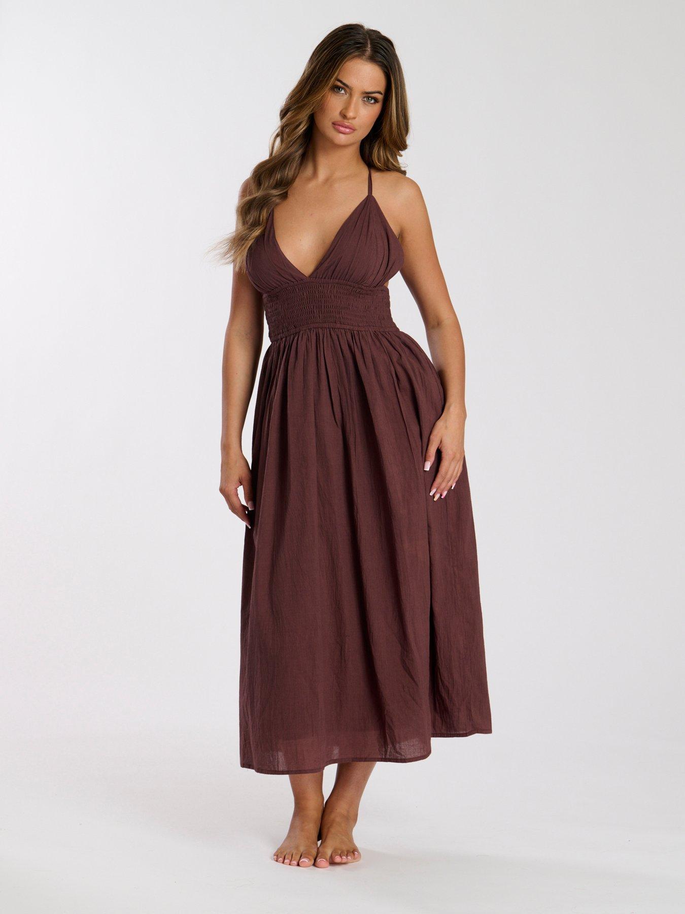 princess polly baby blue dress Dark Brown Halterneck Maxi Dress  ChaTheLabel