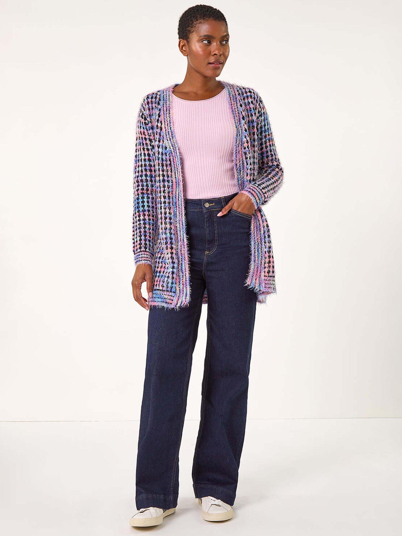 Image 3 of 5 of Roman Multi Spacedye Fluffy Cardigan - Purple