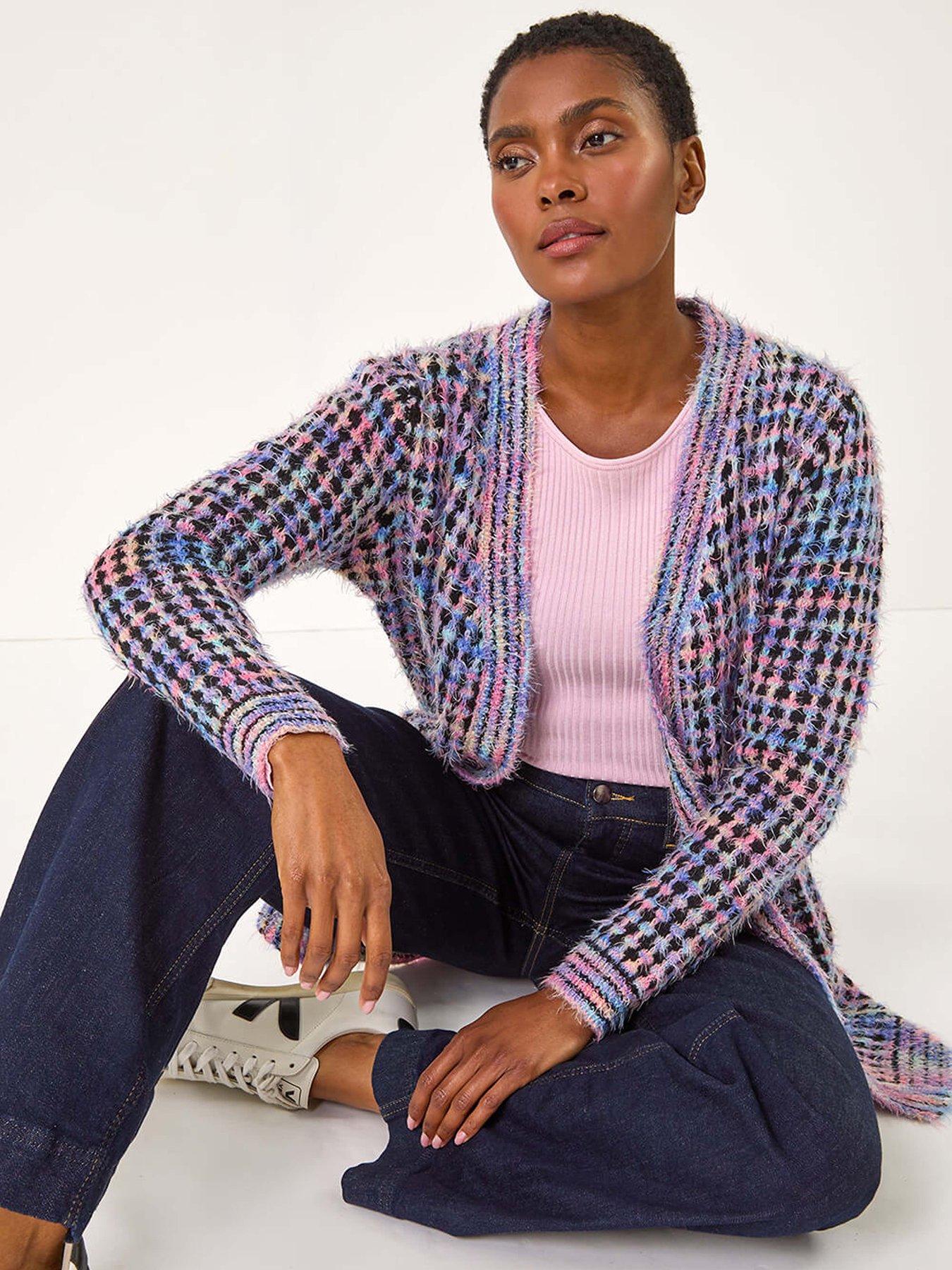 Image 4 of 5 of Roman Multi Spacedye Fluffy Cardigan - Purple